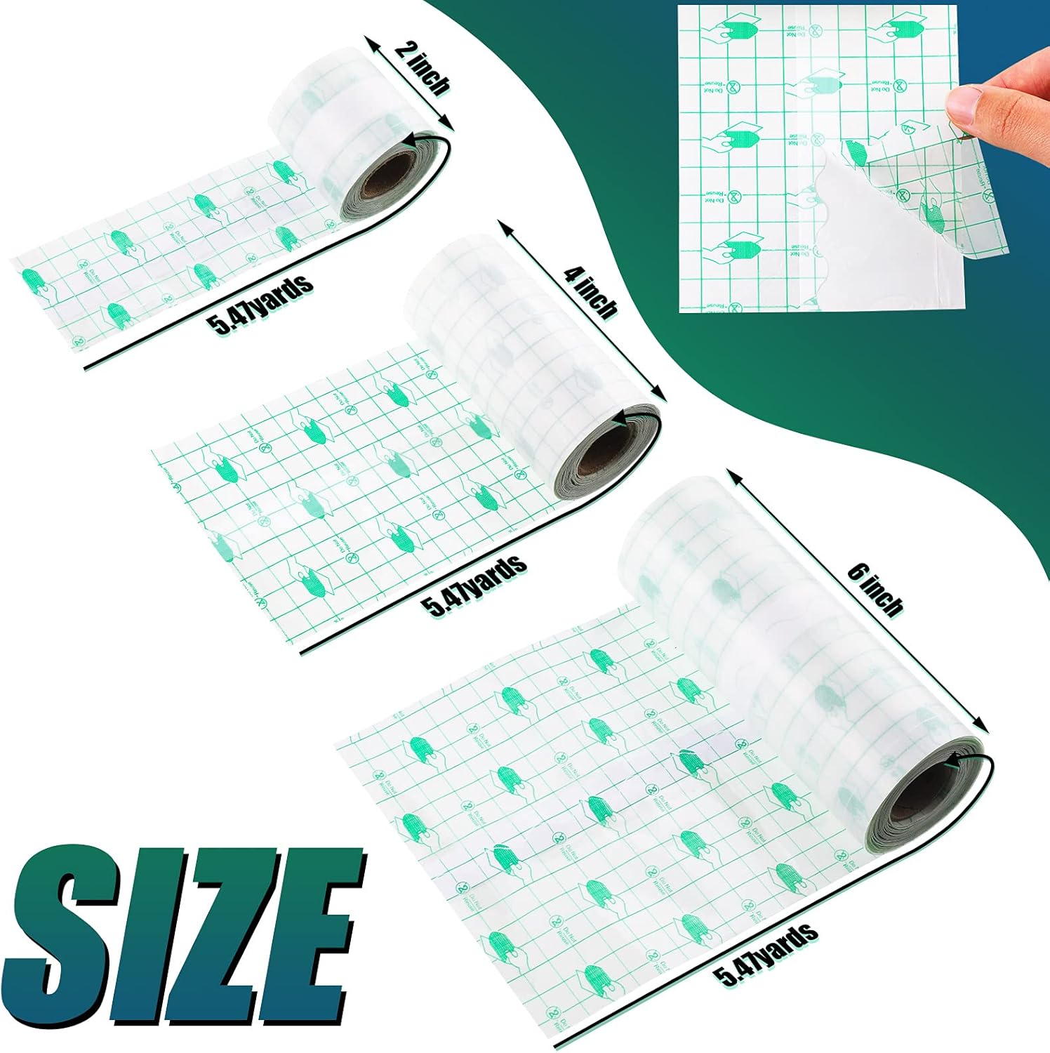 3 rollos de vendaje adhesivo transparente elástico impermeable vendaje adhesivo transparente protector película transparente para ducha, 3 tamaños
