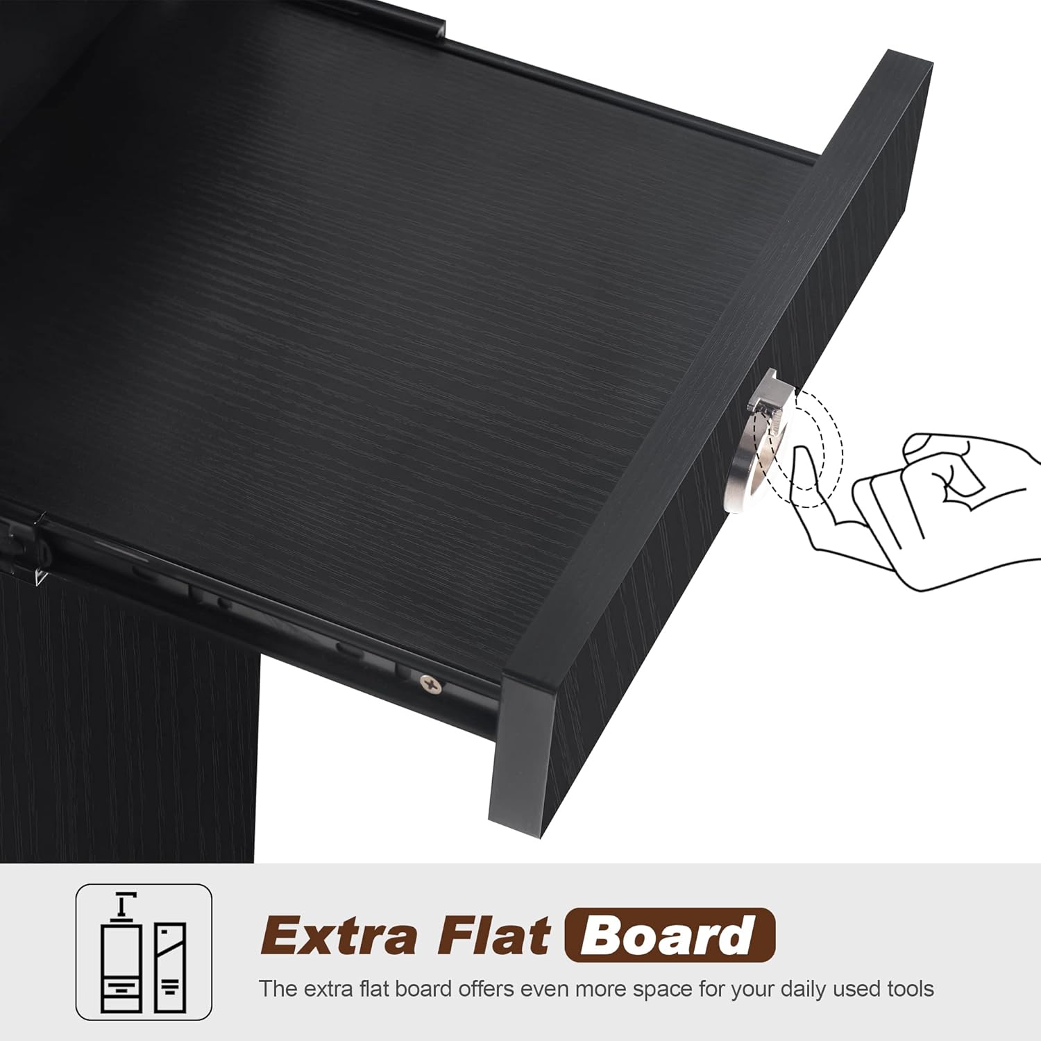 BarberPub Gabinete de almacenamiento de salón Beauty Locker Soporte para secador de pelo Estilista Equipo de spa con cajón 2035 (negro)