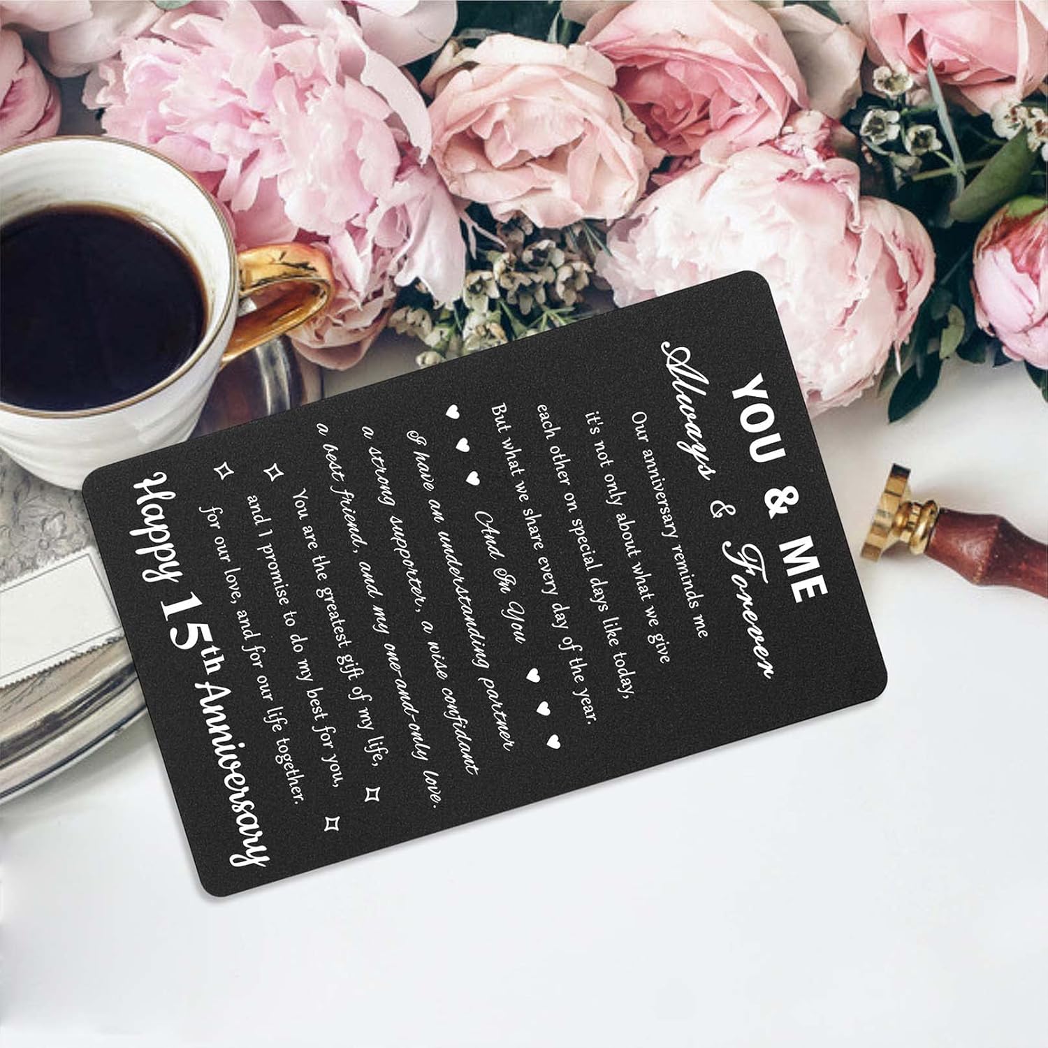 Tarjeta personalizada de aniversario de 15 años para hombres y esposas, tarjeta de 15 aniversario, tarjeta de 15 aniversario de boda grabada