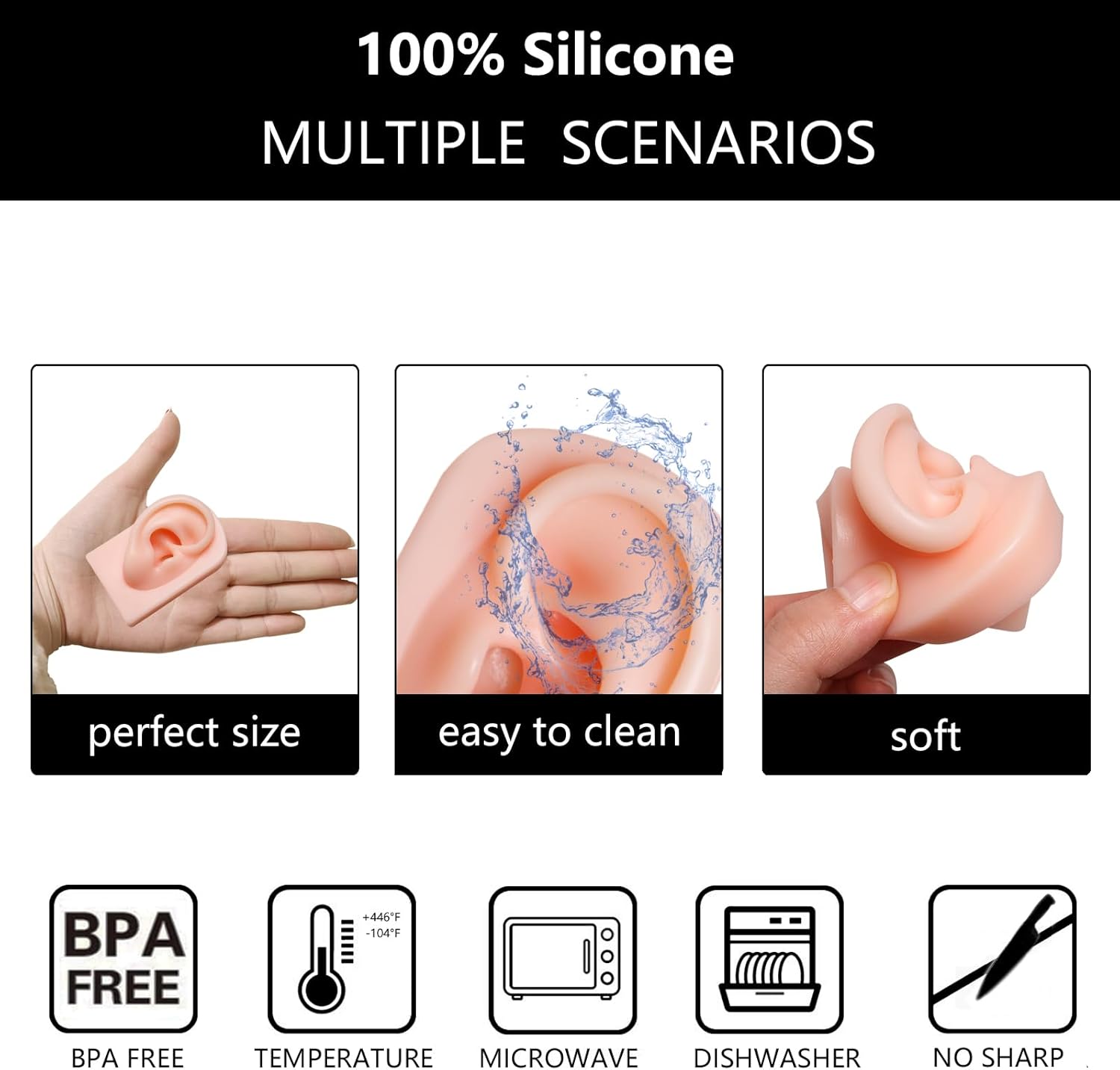Piercing de silicona para practicar piezas corporales, 7 piezas para orejas, nariz, lengua, boca, ombligo, juego de modelos para práctica de