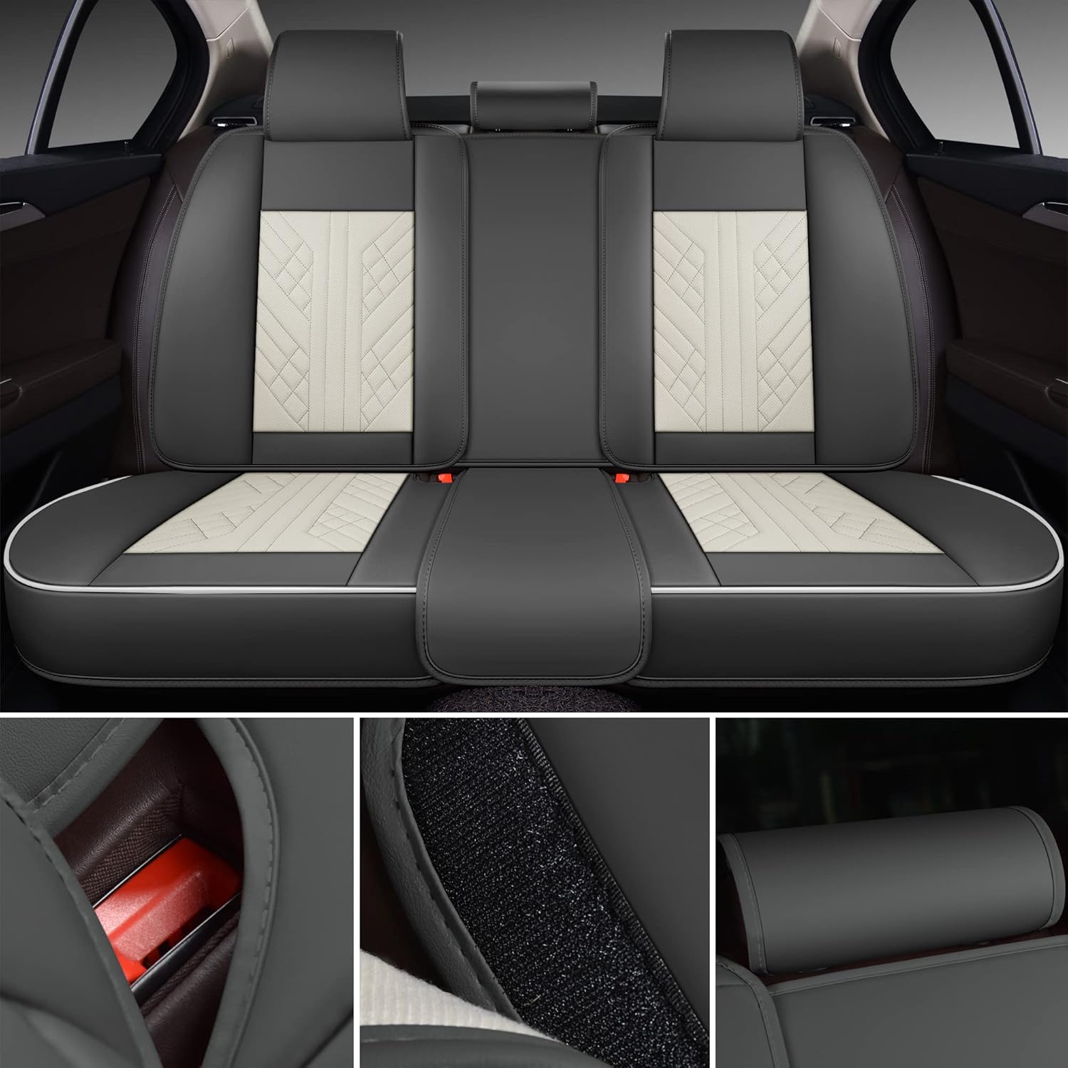 Funda de asiento de automóvil de cobertura completa de piel sintética de lujo, antideslizante, universal, se adapta a sedanes, SUV, camioneta con