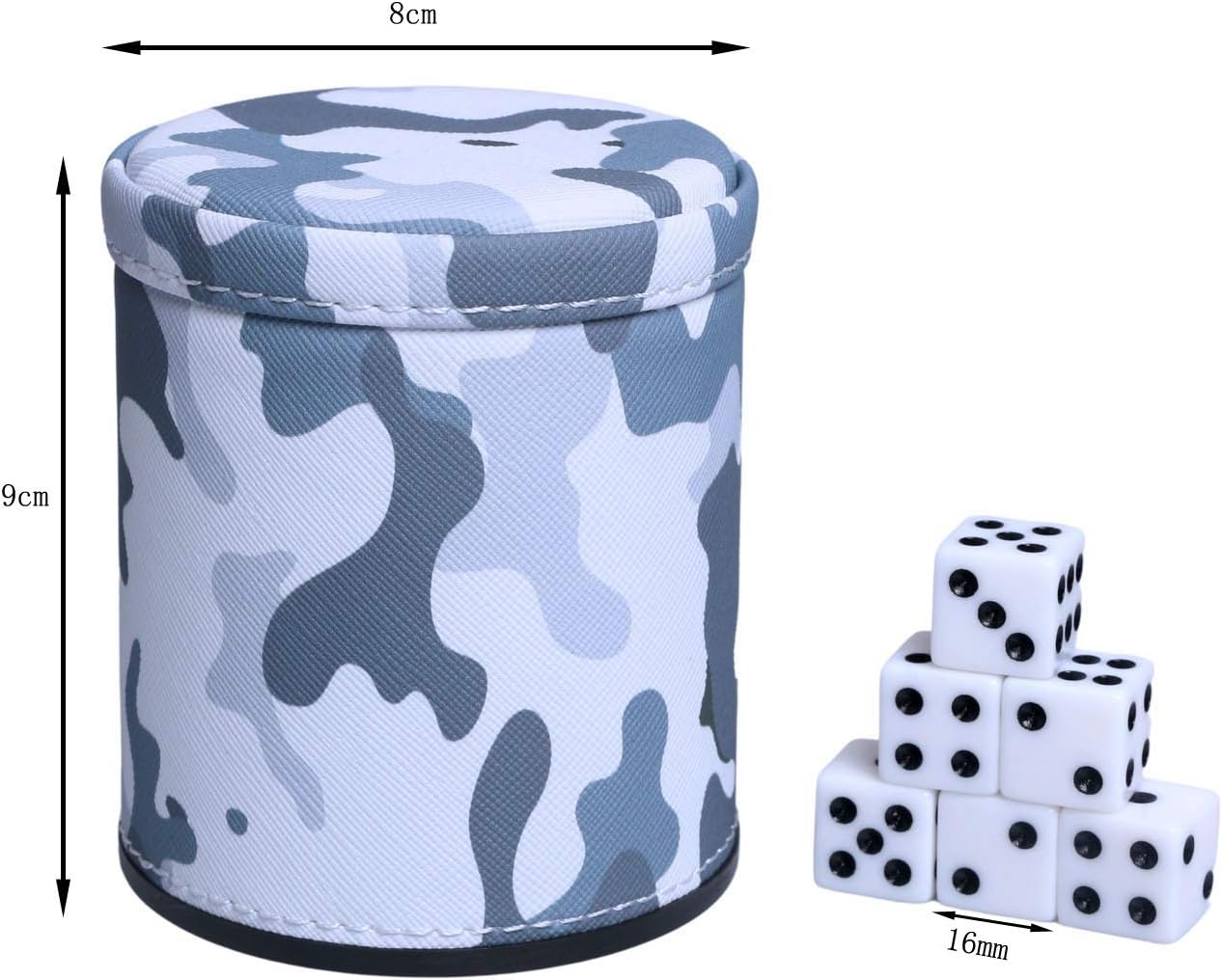 RERIVER Taza de dados de piel sintética con 6 dados, agitador silencioso interior forrado de fieltro para mentirosos dados, FarkleYahtzee, patrones