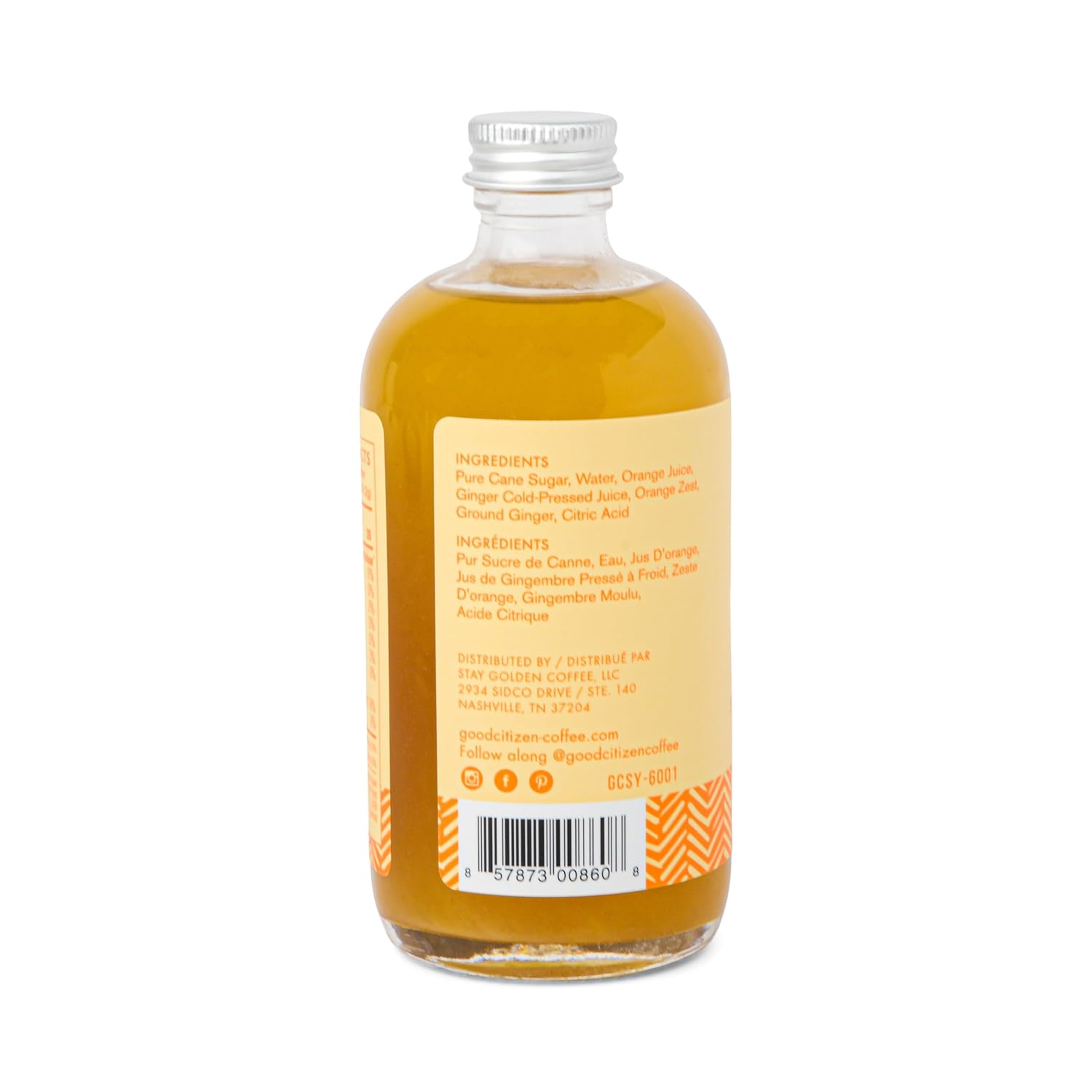 Good Citizen Coffee Co. – Jarabe simple, jengibre naranja, hecho con azúcar de caña pura, ingredientes de primera calidad, lote pequeño, ideal para