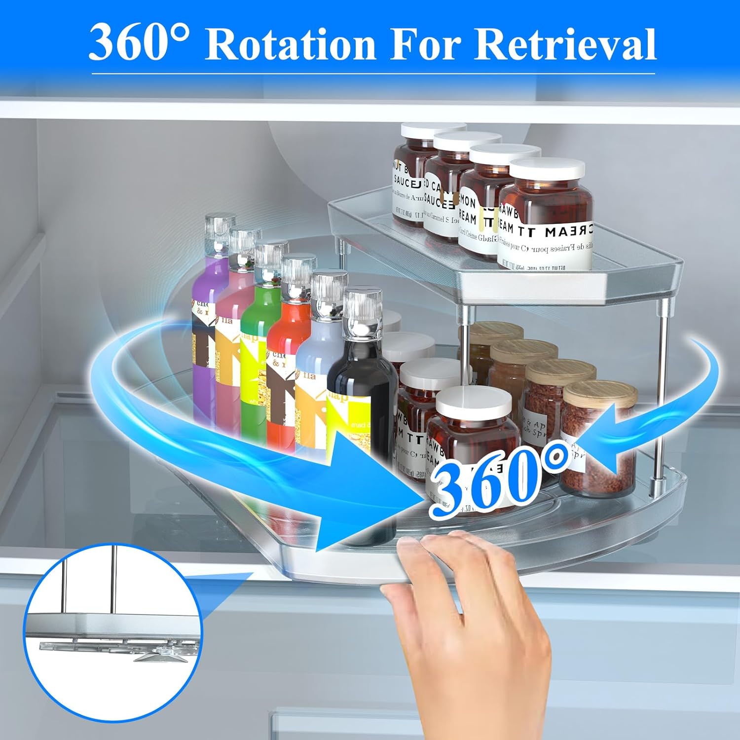 Lazy Susan de 2 niveles para refrigerador, cubos organizadores giratorios de 360, 16.54 x 11.02 x 5.91 pulgadas, organizadores de refrigerador y