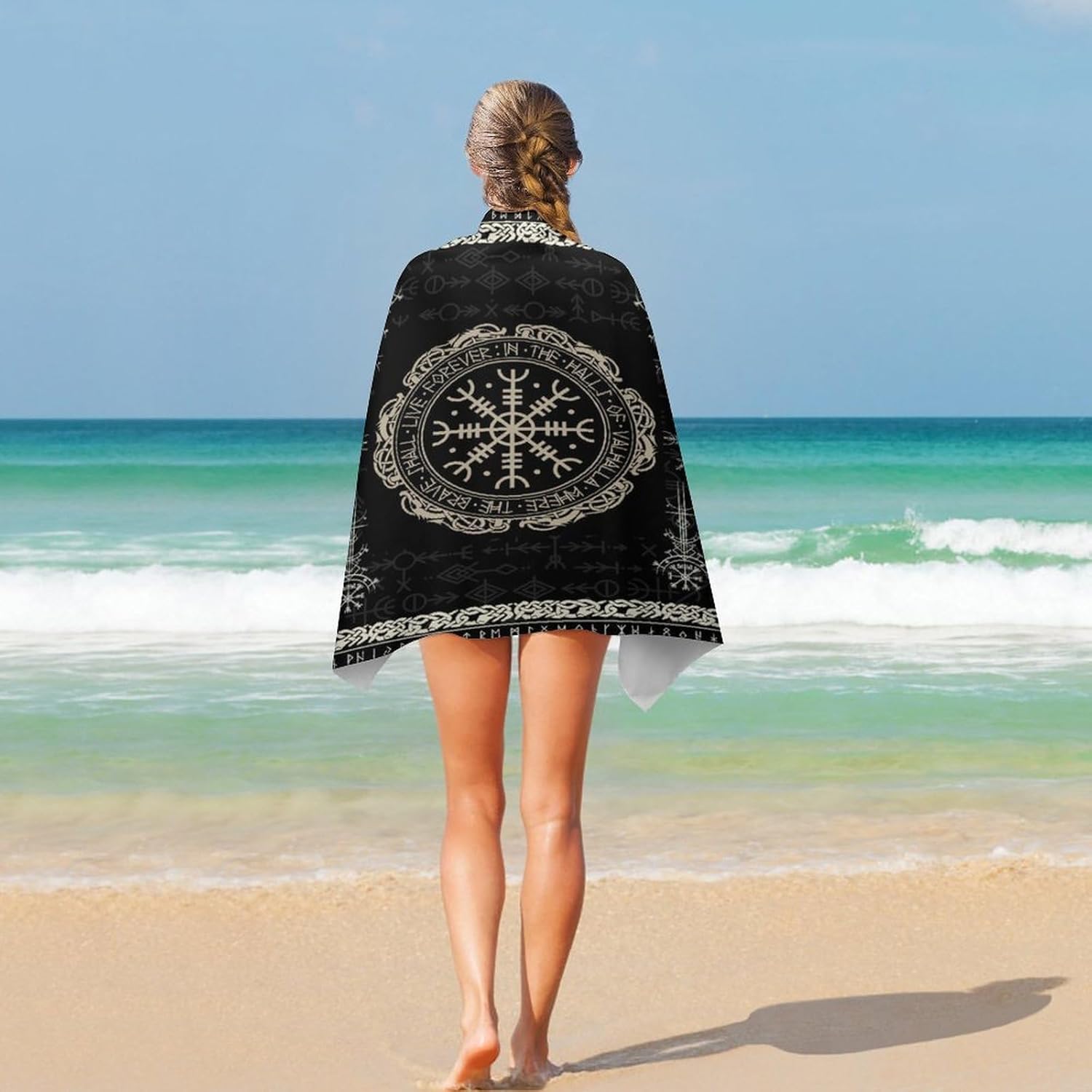 Toallas de piscina con estampado de vikingos nórdicos súper absorbentes, de secado rápido y esponjosas, color negro, brújula mágica retro, brújula