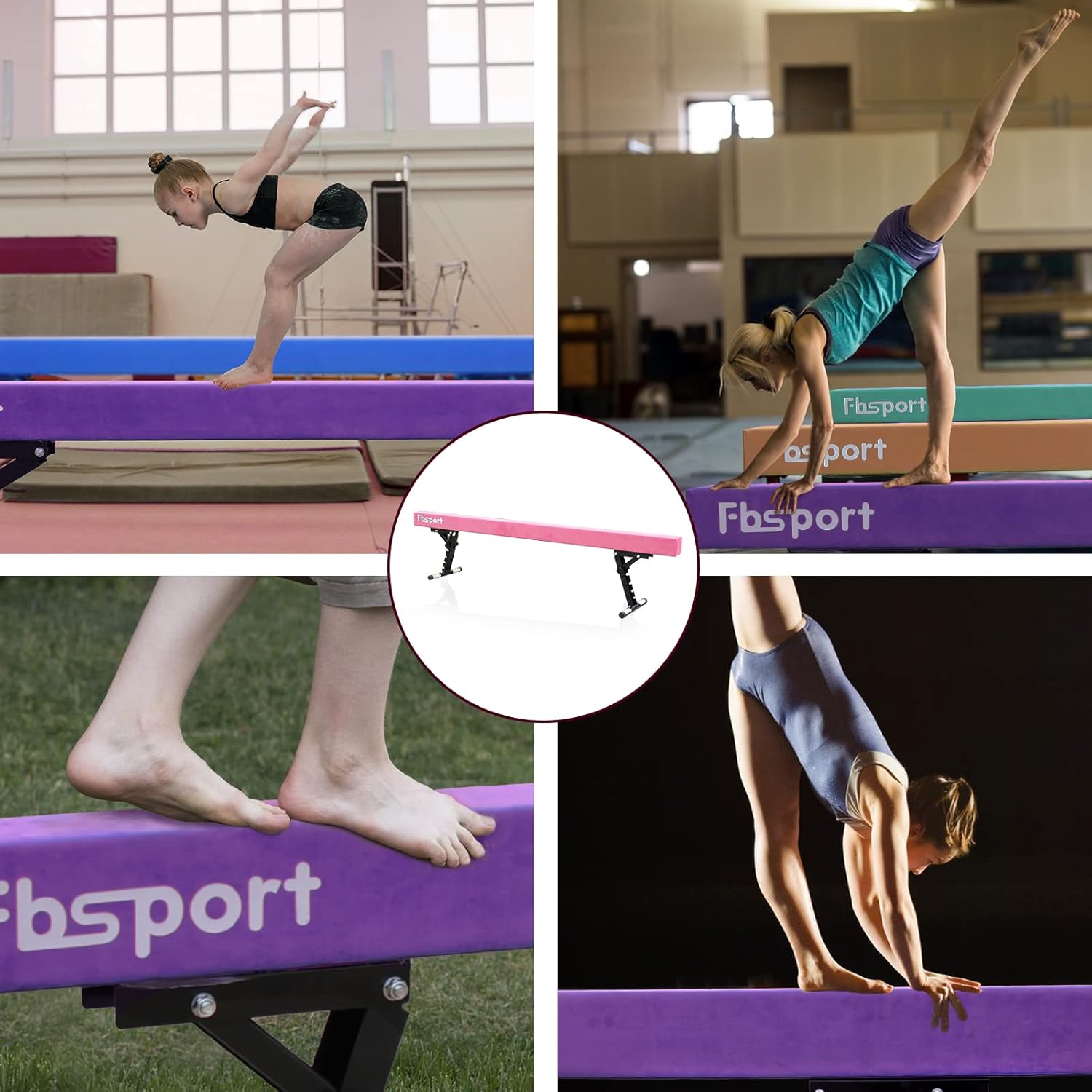 FBSPORT Haz de equilibrio ajustable de 8 pies equipo de gimnasia de haz alto y bajo para niños y adultos, haz de gimnasia para entrenamiento,