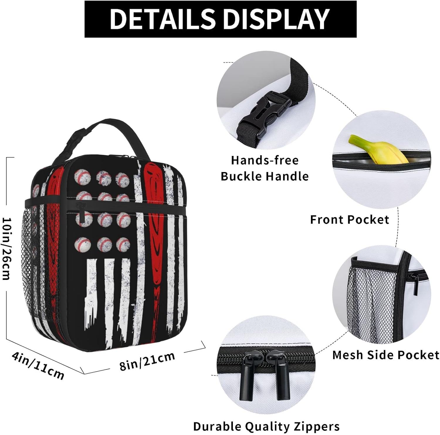 Lonchera de béisbol con bandera estadounidense, bolsa de almuerzo deportiva, reutilizable, bolsa de mano para mujeres y hombres, picnic y viajes