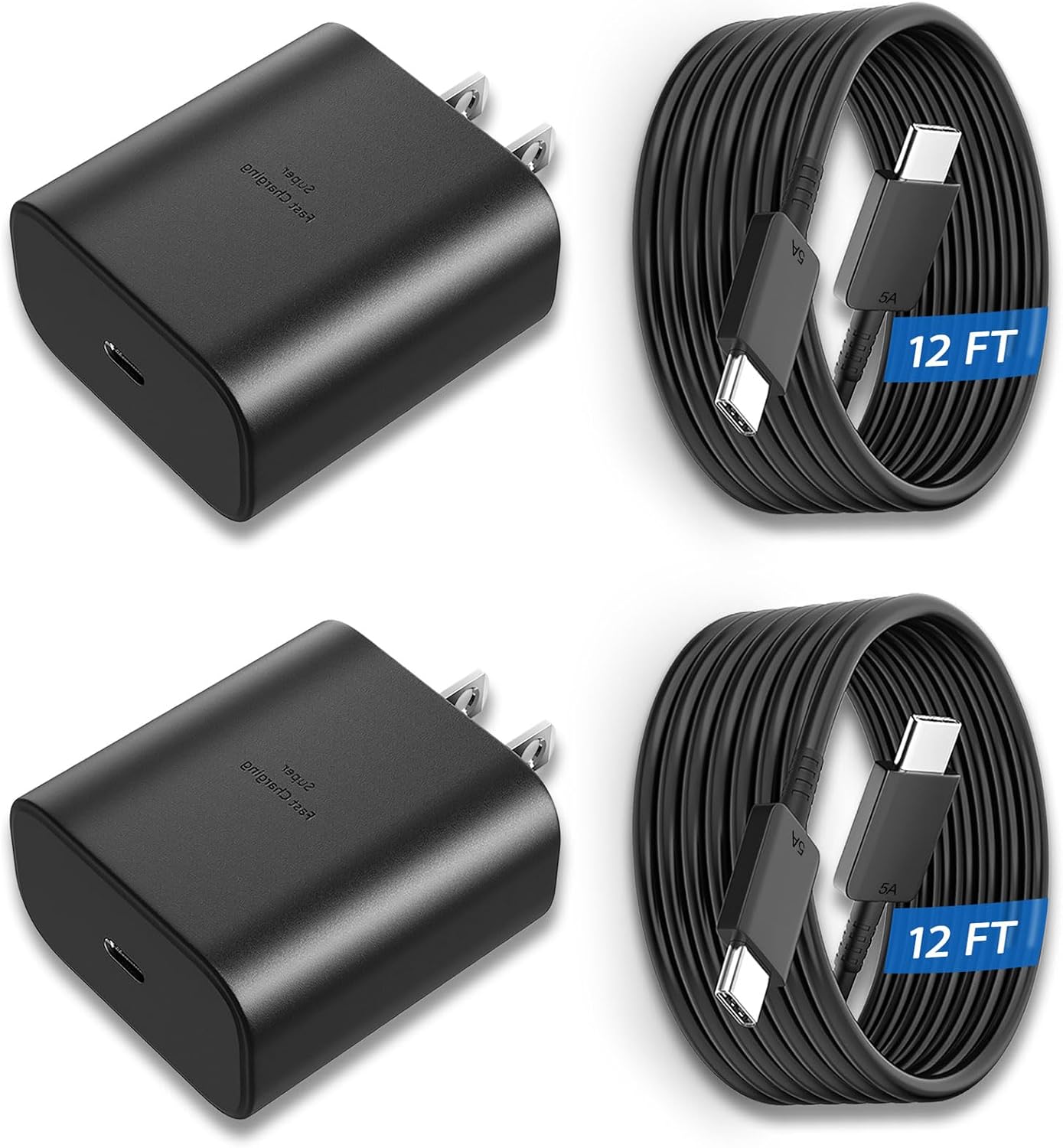 Cargador súper rápido Samsung USB-C de 45 W, bloque tipo C y cargador de teléfono Android de 12 pies, cable de carga rápida para Samsung Galaxy S24