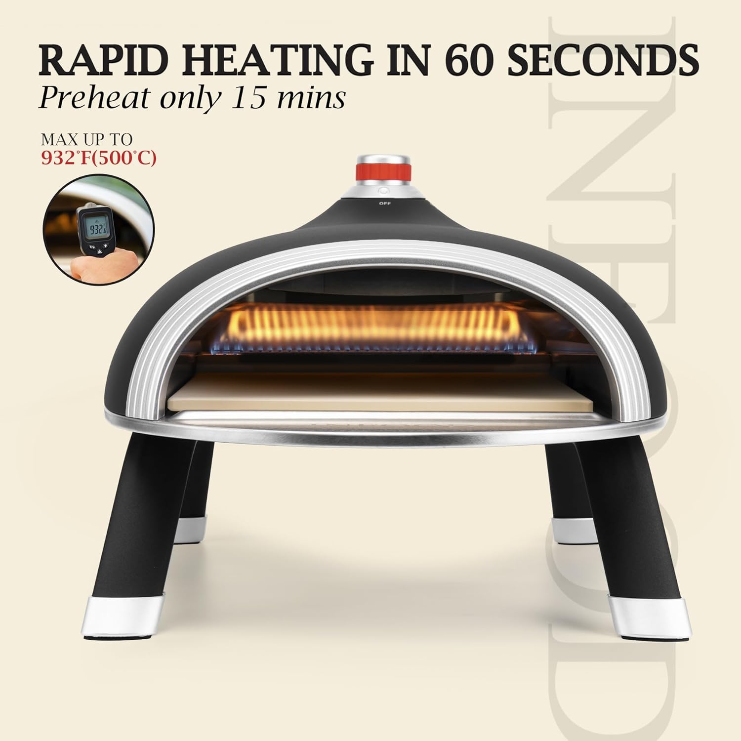 INFOOD Horno de pizza portátil de 13 pulgadas para exteriores, horno de pizza de propano para encimera, con piedra de pizza de cerámica, patas