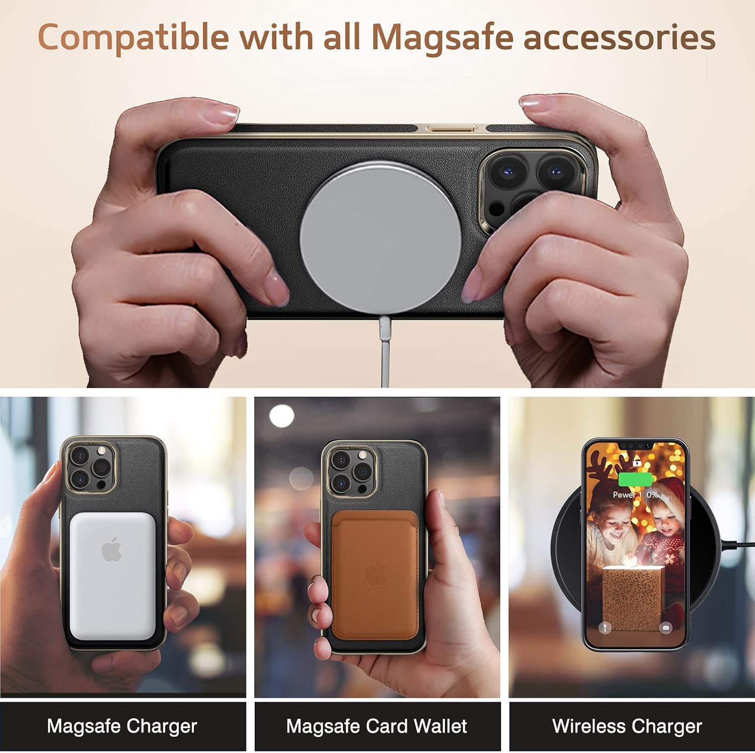 LOHASIC Compatible con MagSafe para iPhone 13 Pro Max, funda de cuero de lujo de negocios, fuerte magnética, clásica, funda protectora para iPhone