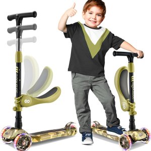 Patinete de 3 ruedas para niños  2 en 1 para sentarse o estar de pie para niños pequeños de juguete con asiento abatible, altura ajustable, cubierta Patinete de 3 ruedas para niños  2 en 1 para sentarse o estar de pie para niños pequeños de juguete con asiento abatible, altura ajustable, cubierta