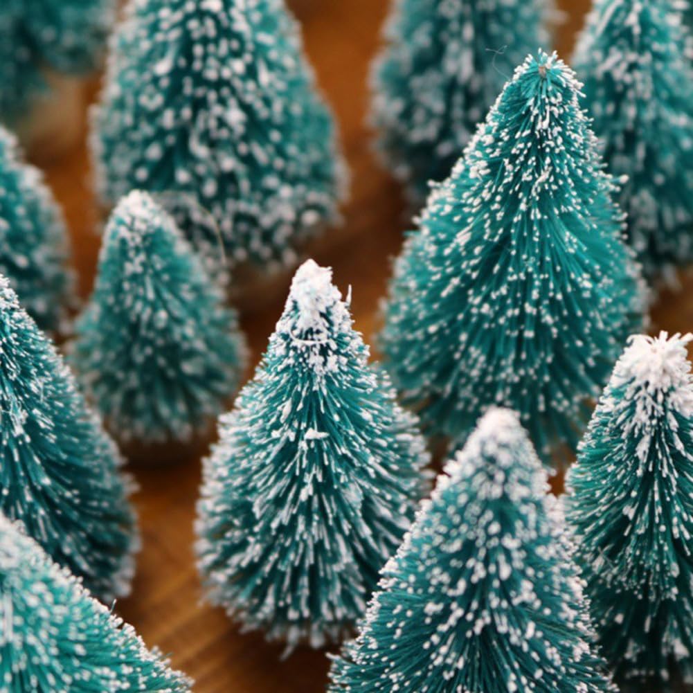8 piezas de mini árbol de Navidad, pequeños árboles de Navidad artificiales con base de madera, árboles de cepillo para botellas, colores surtidos