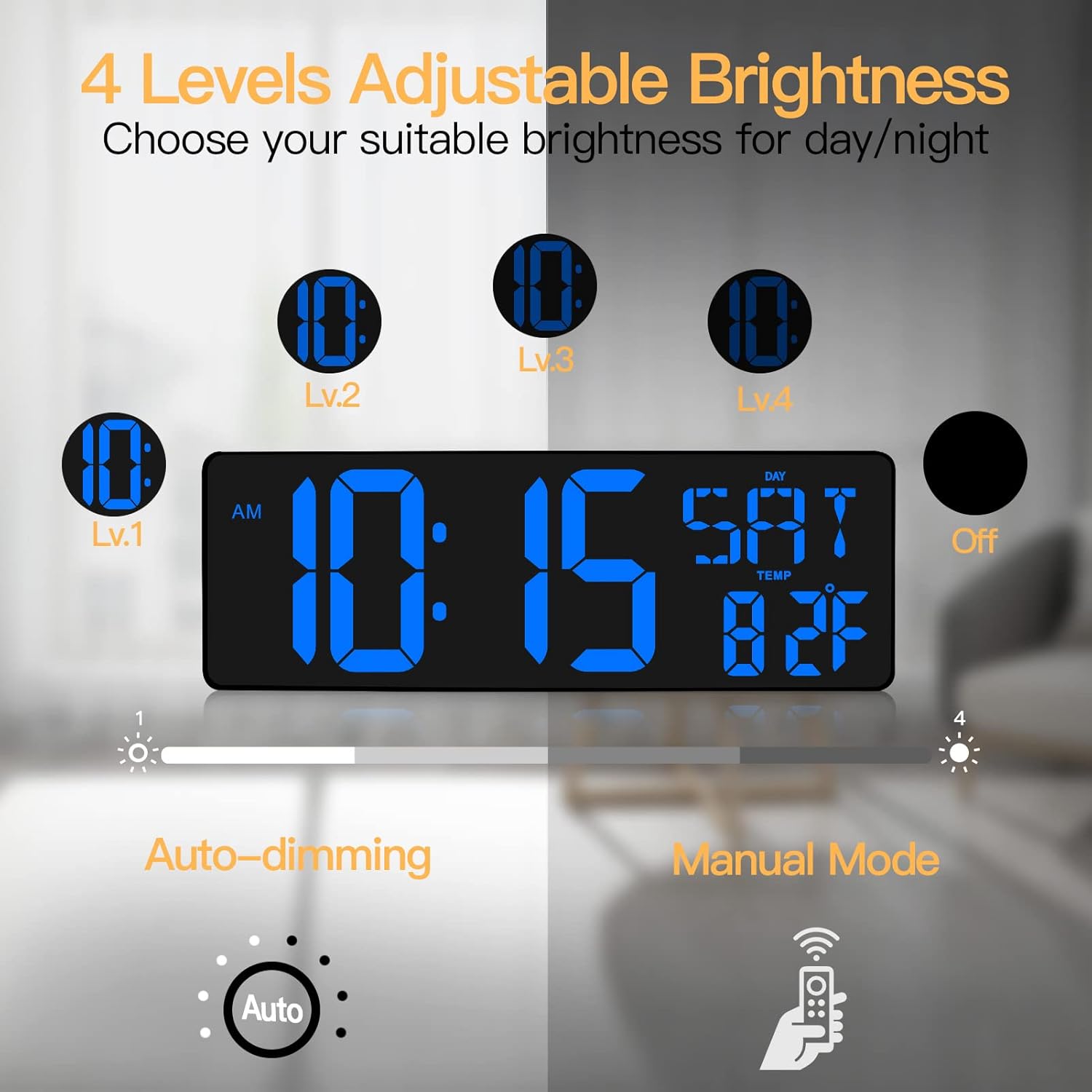 XREXS Reloj de pared digital grande con control remoto, pantalla LED de 16.5 pulgadas, temporizador de cuenta arriba y abajo, brillo ajustable,