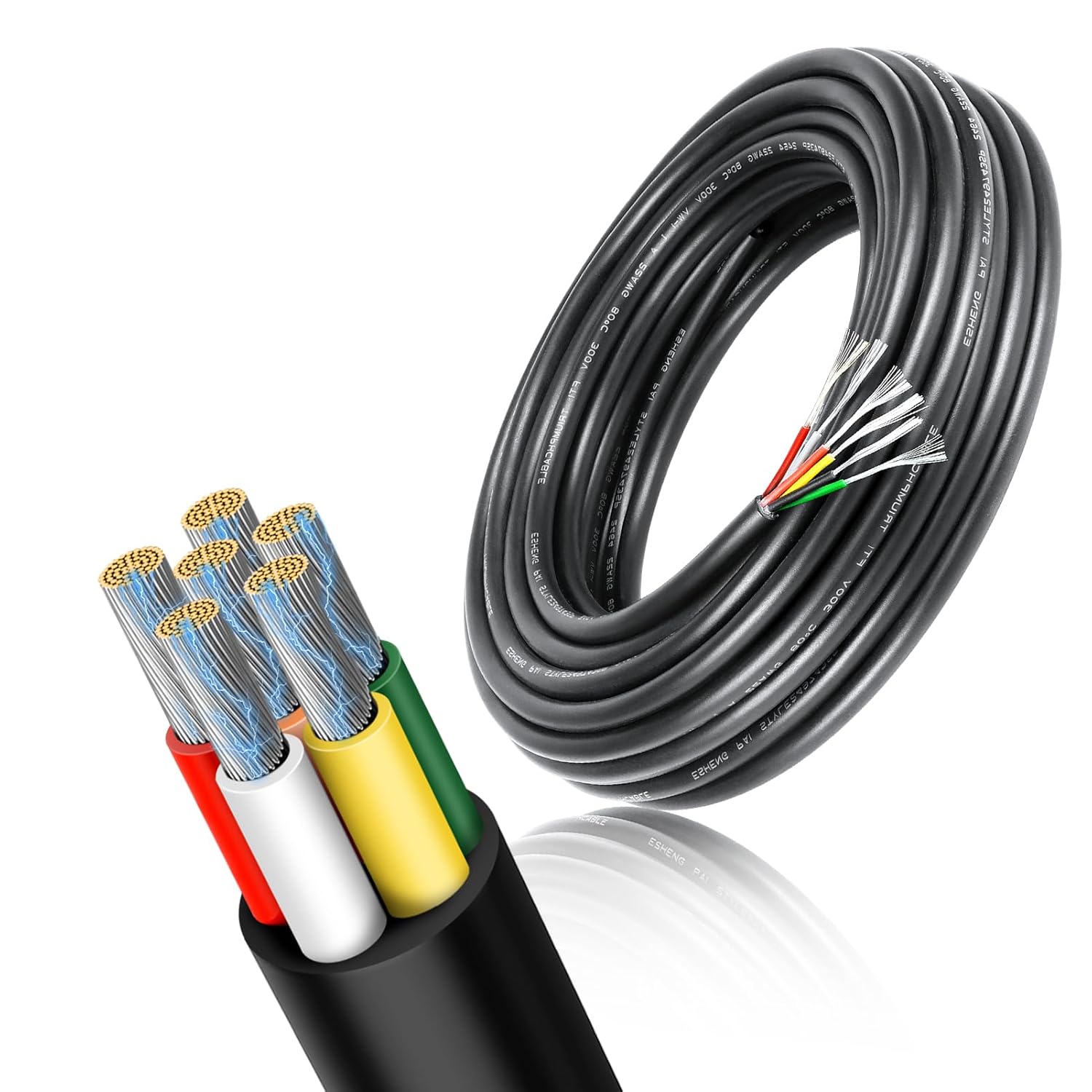 Cable conductor de calibre 22, 6 cables de cobre estañado de 16.4 pies, 226, cables eléctricos trenzados para rociadores, termostatos, remolques,