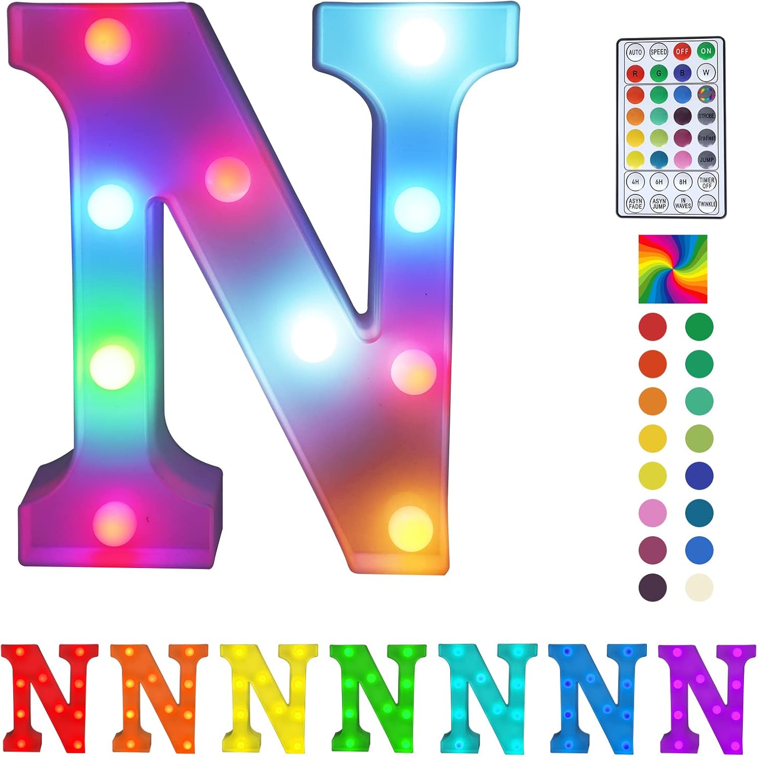 Luces LED de letra, 16 colores cambiantes, luces LED de marquesina, luces nocturnas regulables para bodas, cumpleaños, vacaciones, fiestas, bares,