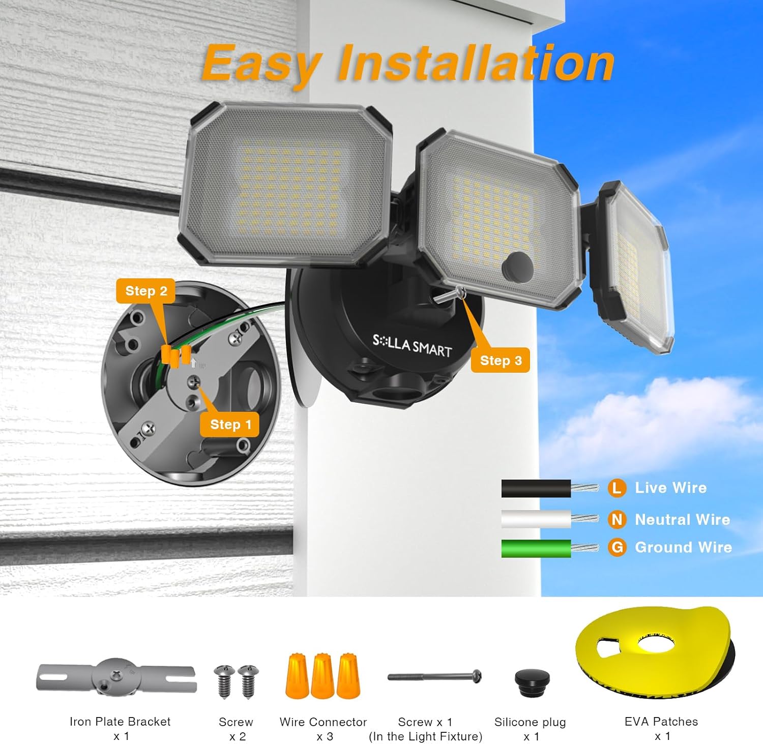 Luces de seguridad de 50 W del anochecer al amanecer al aire libre, reflector LED inteligente de 7000 lúmenes, control por aplicación, blanco 2700