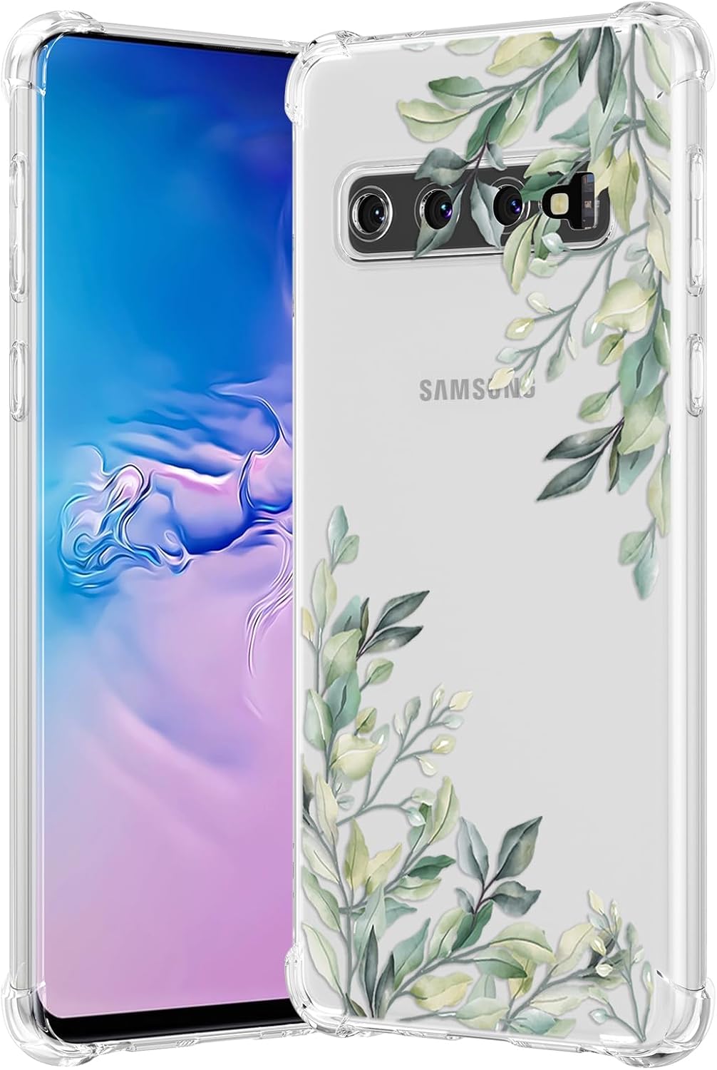RALEAVO Funda protectora transparente de TPU suave con esquinas reforzadas, para Samsung Galaxy S10, diseño floral de hojas y hojas, para niñas y