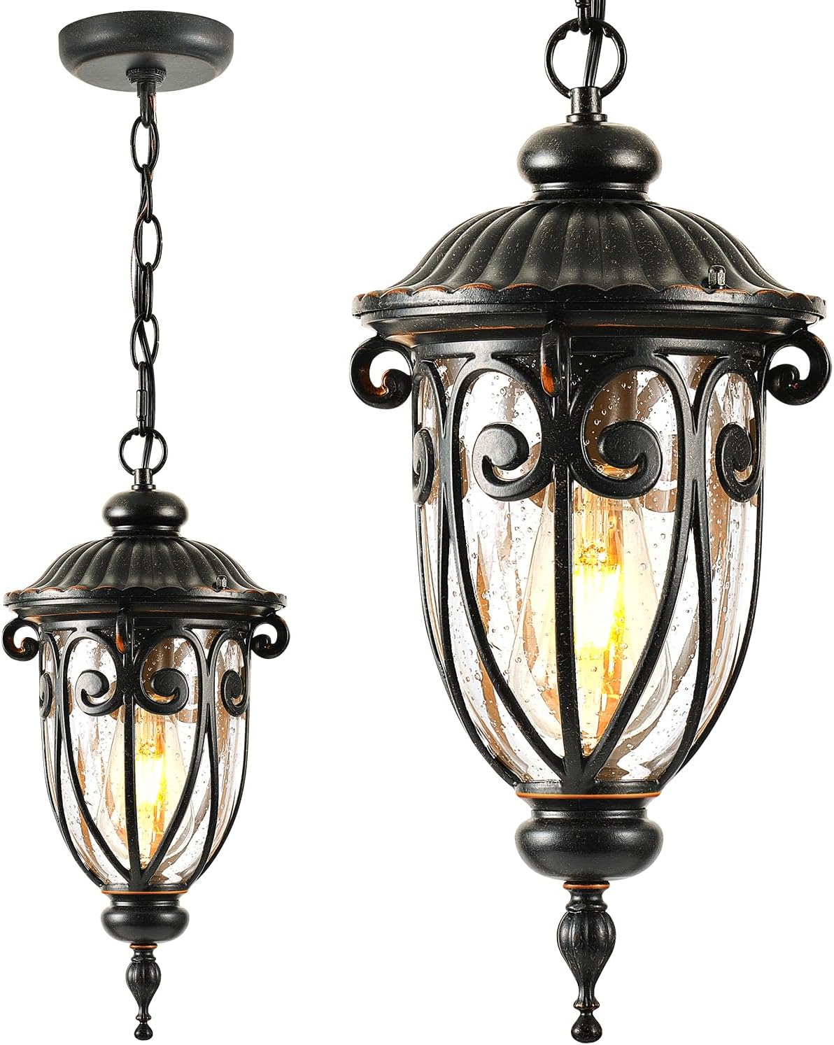 VIANIS Farol colgante para exteriores, lámpara de araña al aire libre de granja, luces colgantes vintage al aire libre con vidrio semilla, luces de