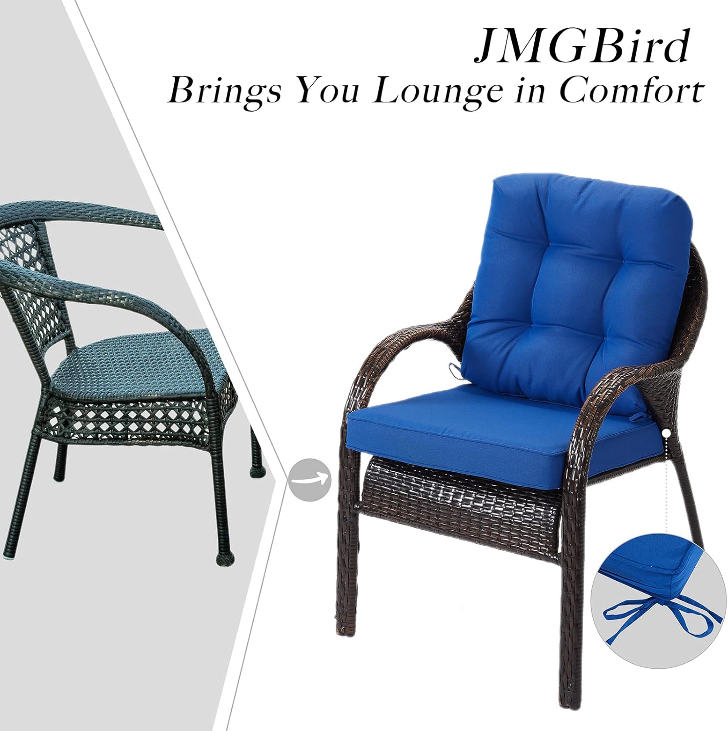JMGBird Juego de cojín para asiento y respaldo para silla de exterior, juego de cojines de asiento profundo de 22 x 22 pulgadas, cojín de exterior