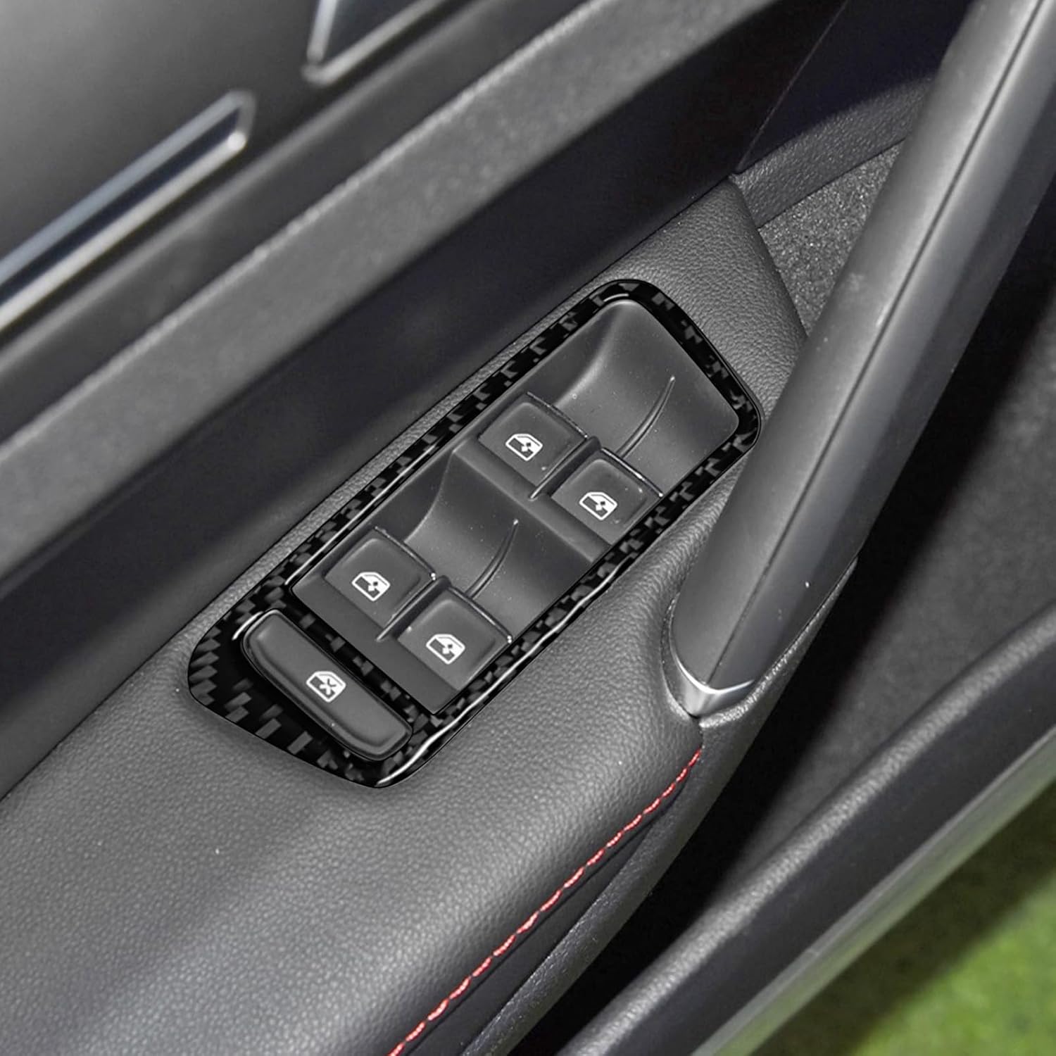 Compatible con interruptor de elevación de ventana de coche, adhesivo de control de botón de fibra de carbono, accesorios interiores para Volkswagen