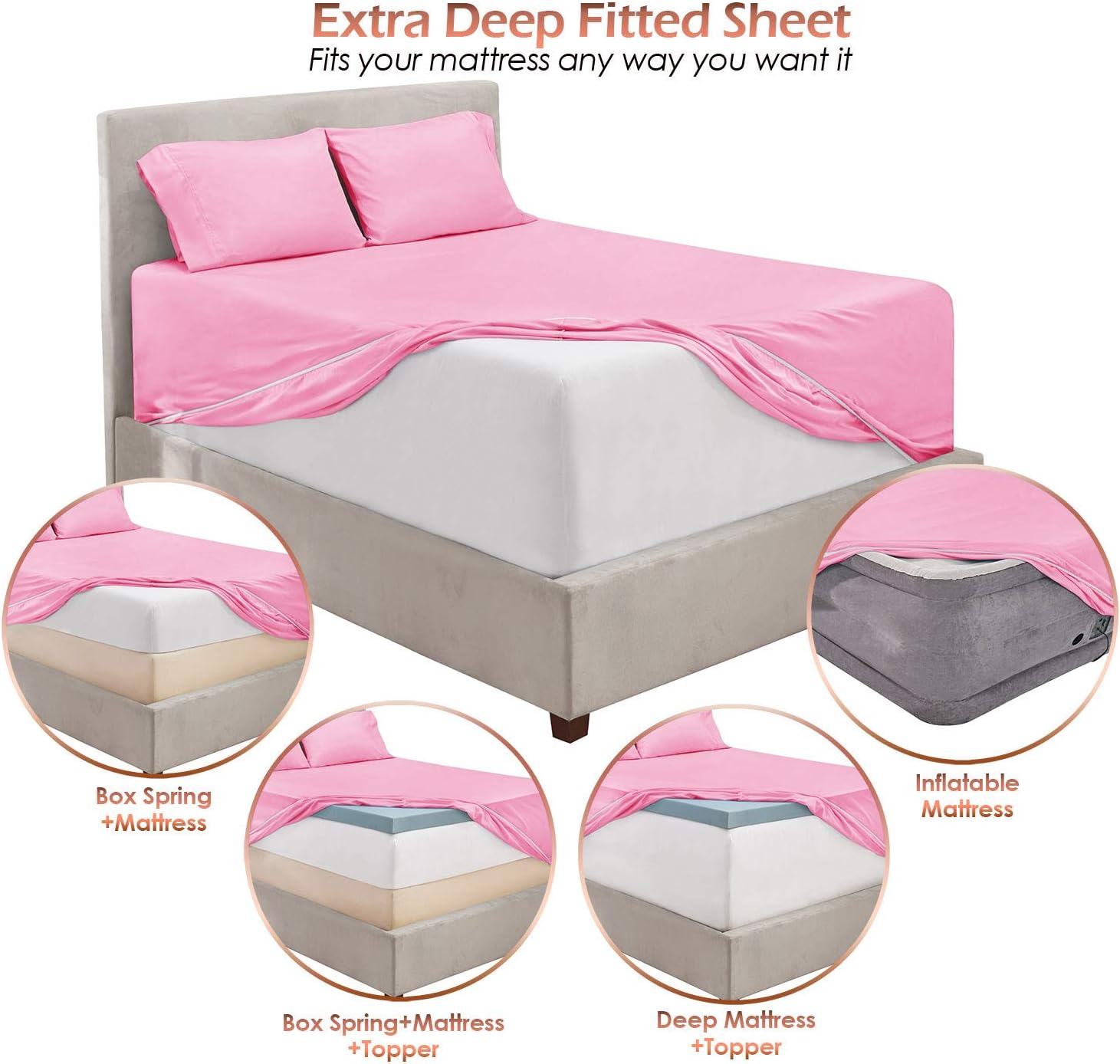 Nestl Bedding – Sábanas de bolsillo extraprofunda con 6 piezas, para colchones de 18 a 24.0 pulgadas, sábanas de cama ultraprofundas de hotel