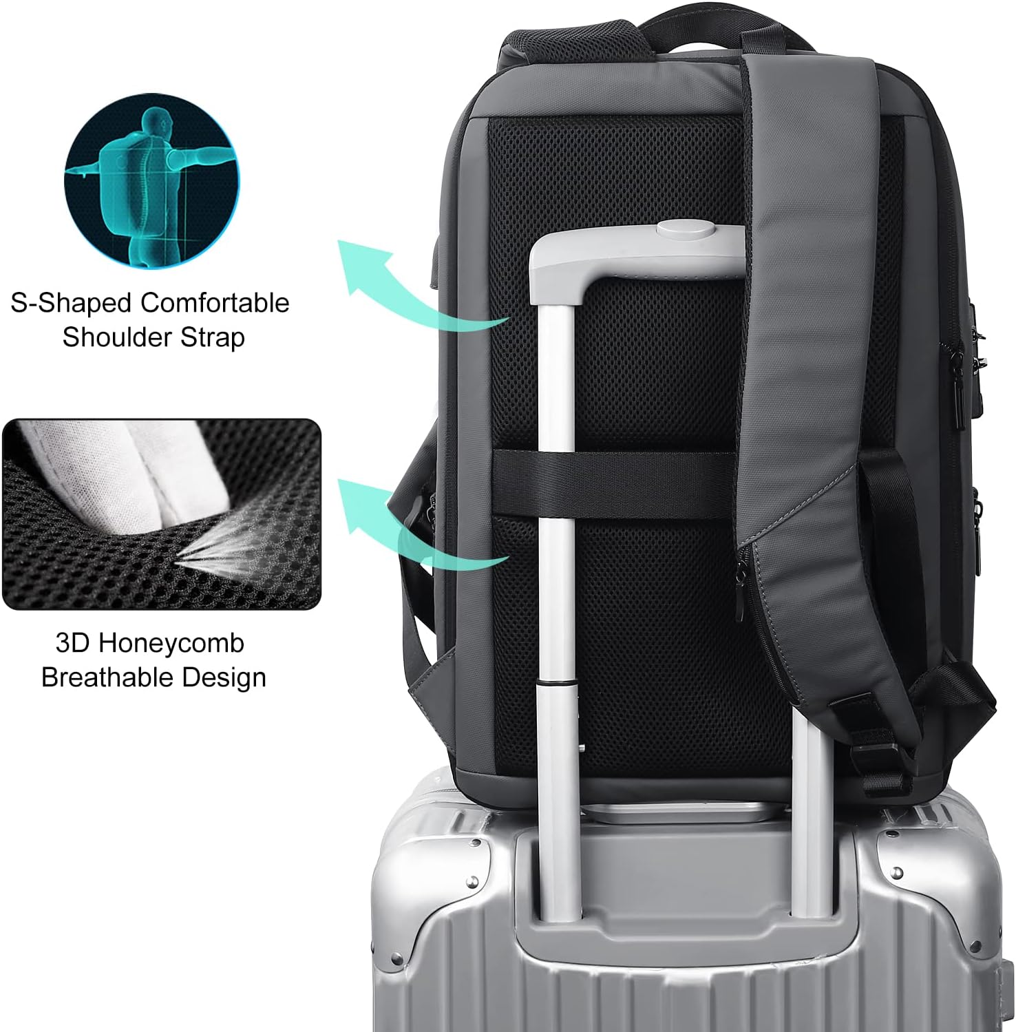FENRUIEN Mochila antirrobo de carcasa dura de 15.6 pulgadas, mochila expandible delgada para laptop de viaje de negocios para hombres, bolsa gris