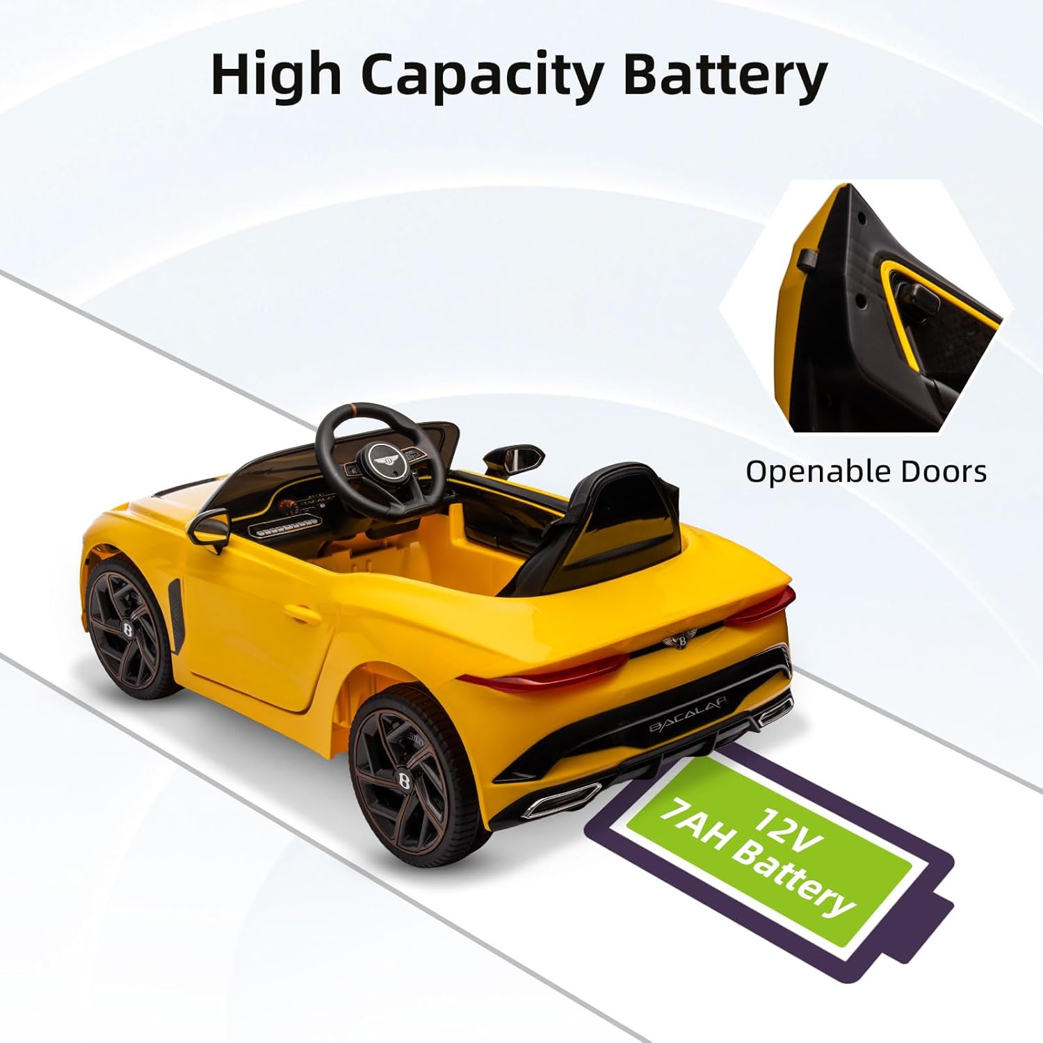 Auto de paseo para niños de 12 V con control remoto, auto para niños para conducir con 3 velocidades, luces LED, música, puertas abiertas,