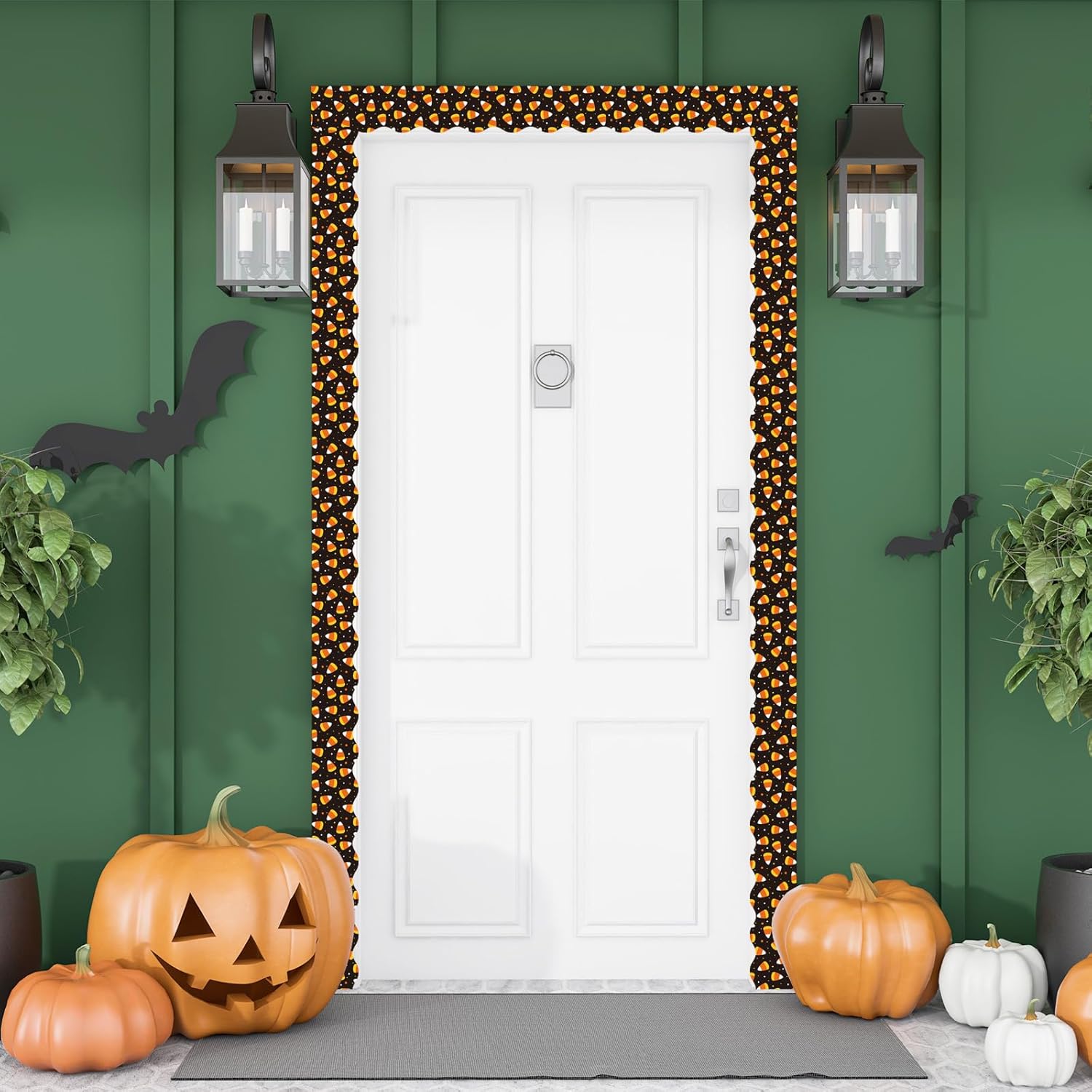 Whaline Tablero de anuncios de Halloween de 32.8 pies con borde troquelado de maíz de caramelo, borde festoneado para aula, decoración para la