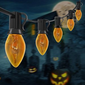 Abeja Luces de Navidad naranjas, cadena de luces parpadeantes naranjas de 25 pies con 27 bombillas incandescentes de llama, luces parpadeantes Abeja Luces de Navidad naranjas, cadena de luces parpadeantes naranjas de 25 pies con 27 bombillas incandescentes de llama, luces parpadeantes