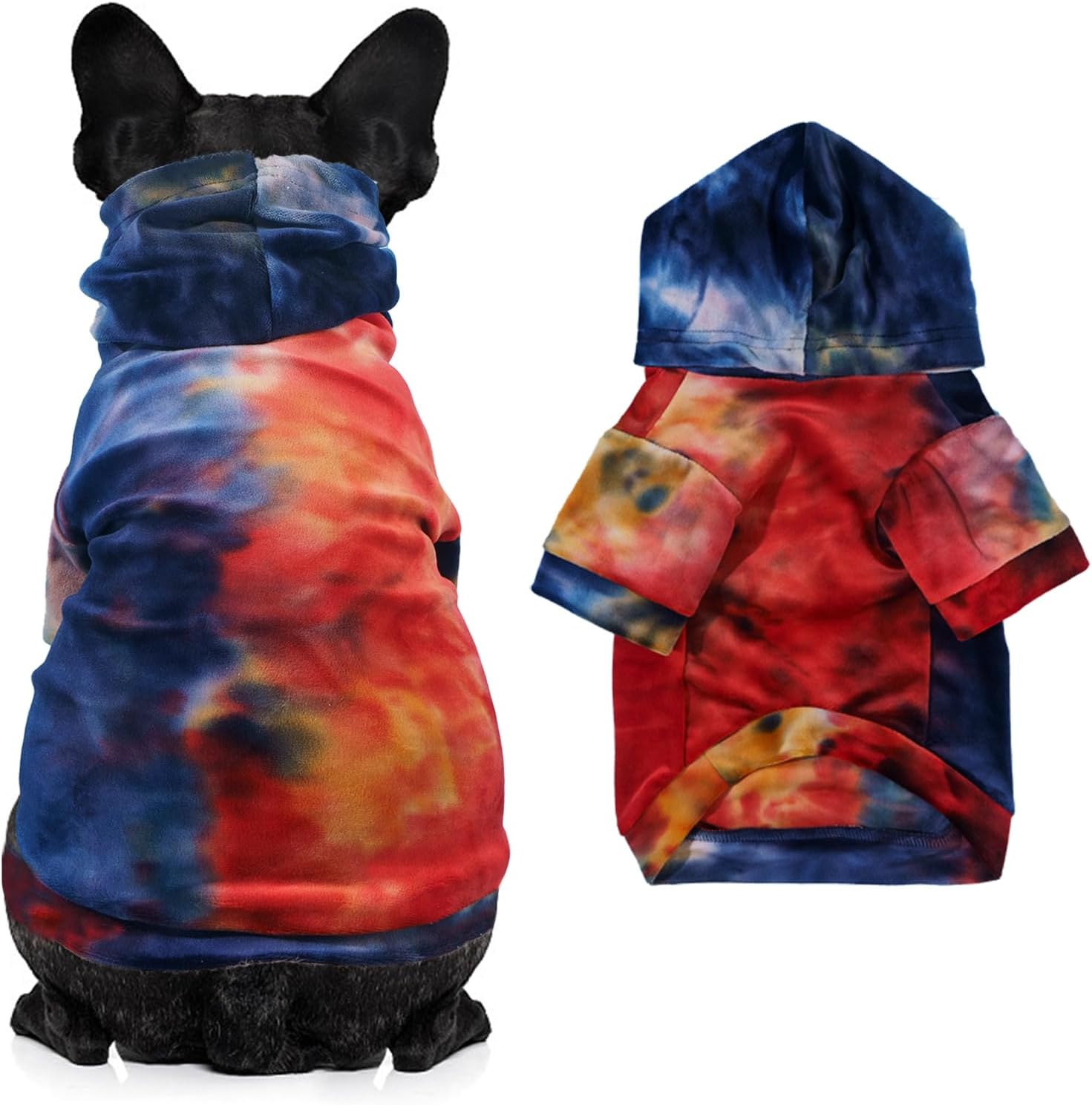Mklhgty Sudadera con capucha para perro, teñido anudado, para cachorros, abrigo para clima frío, ropa para mascotas para perros y gatos