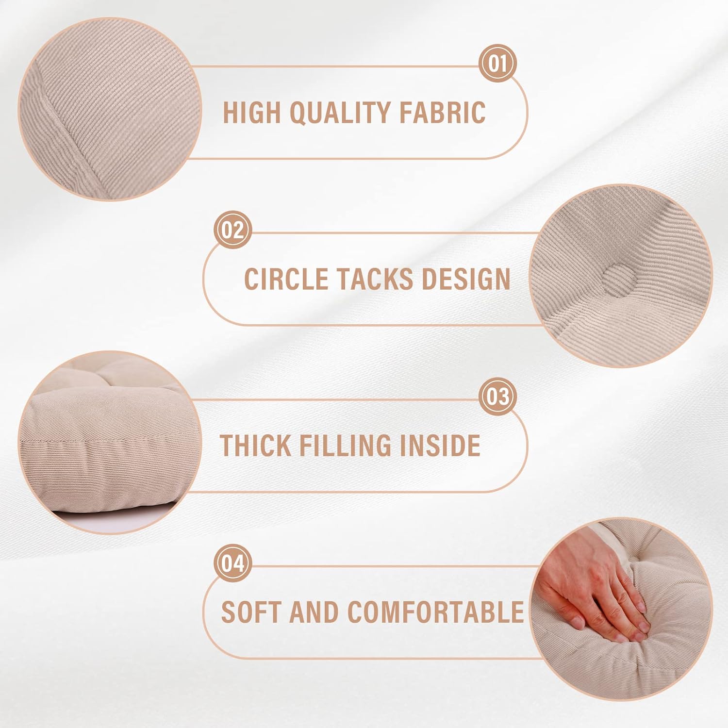 Tiita Juego de 2 cojines redondos para sillas de oficina, 22 x 22 pulgadas, para exteriores, para adultos, sentados, patio, jardín, beige