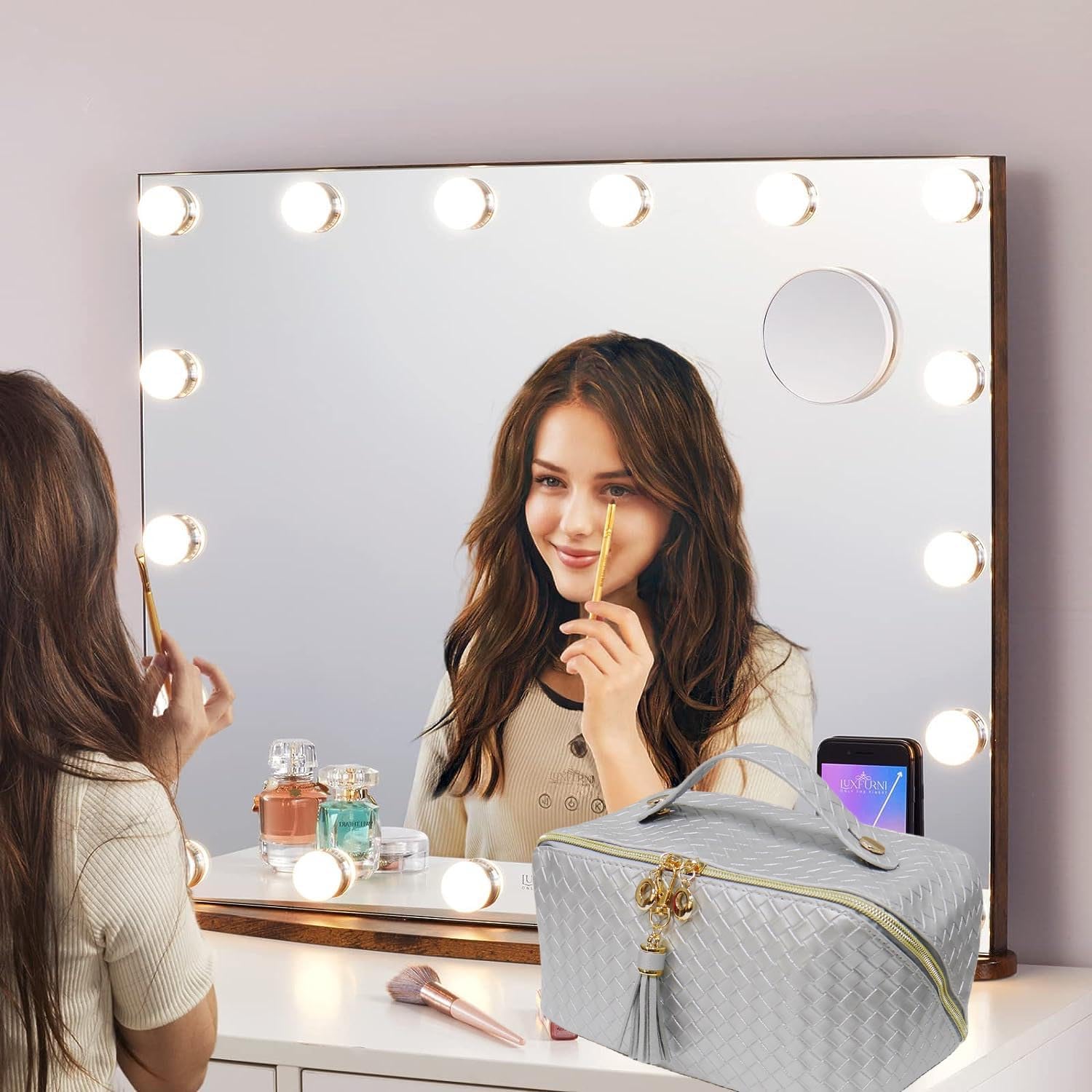 Bolsa de cosméticos plana de viaje de gran capacidad, actualización 2023 de triple capa, bolsa de cosméticos para todo, bolsas de maquillaje