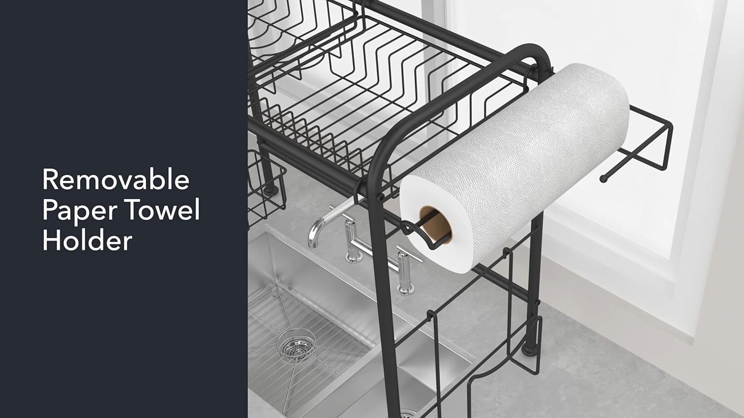 Gourmet Basics by Mikasa Over the Sink – Escurridor de platos organizador de 2 niveles, 31 pulgadas, color negro