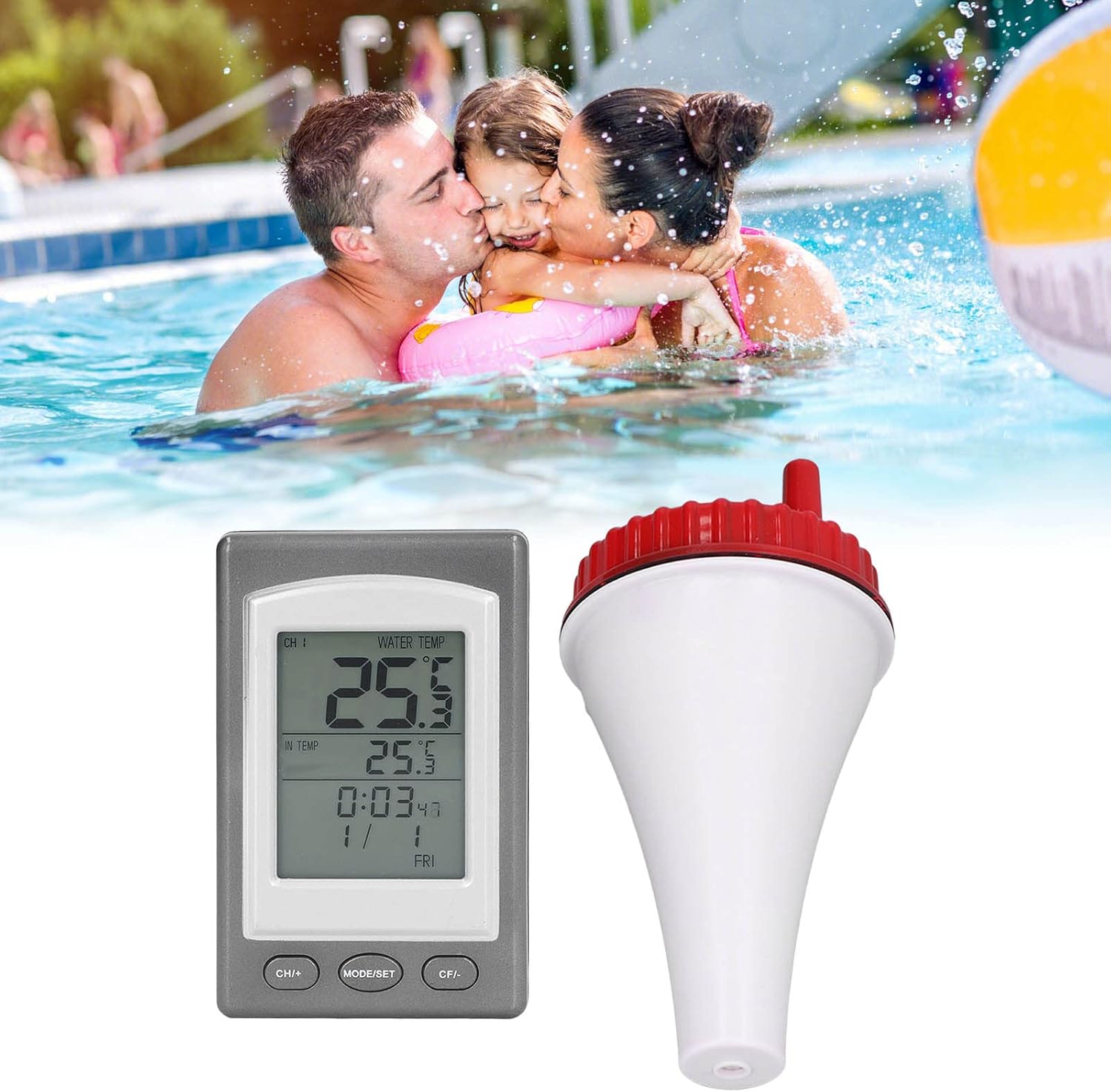 Termómetro inalámbrico para piscina, termómetro flotante para piscina y spa con alarma de temperatura, medidor digital remoto de temperatura del