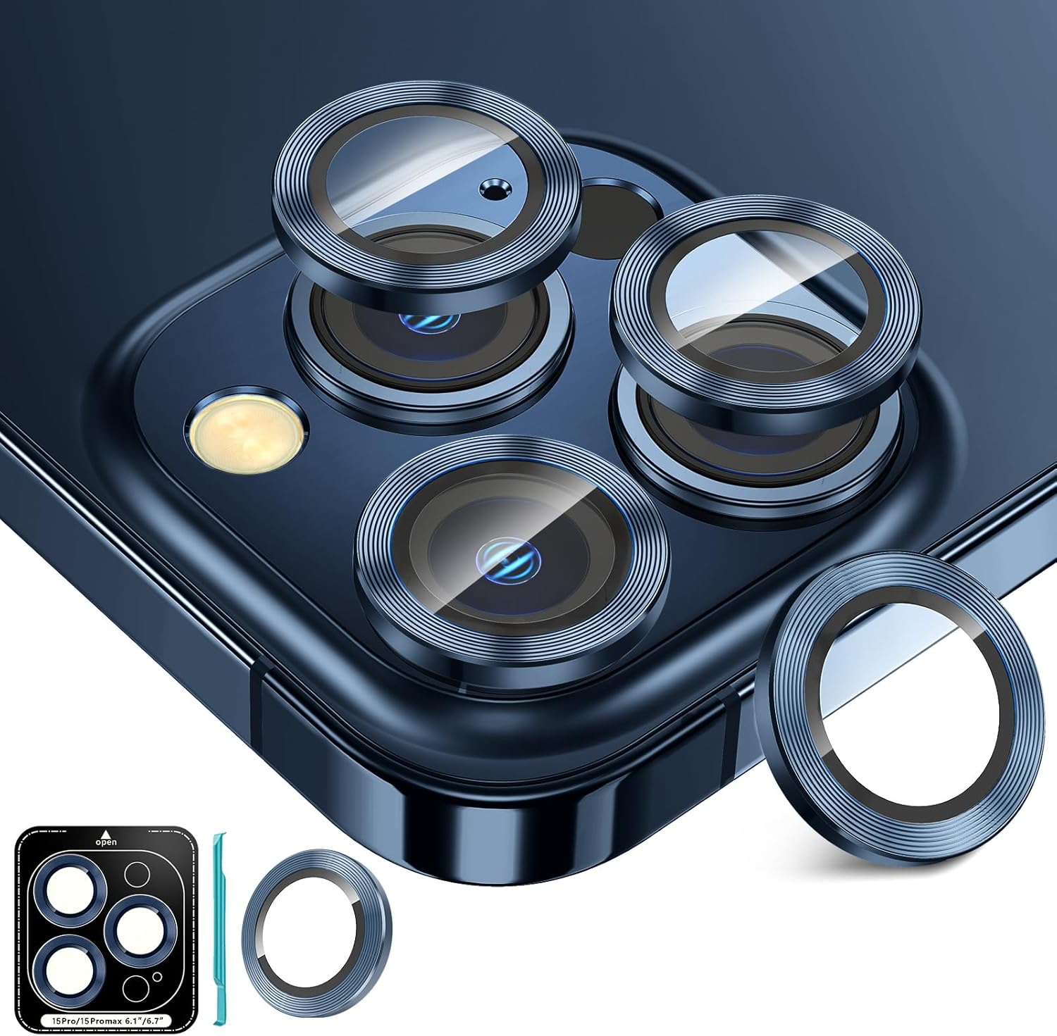 3+1 para iPhone 15 Pro MaxiPhone 15 Pro Protector de lente de cámara, vidrio templado 9H anti rayones Ultra HD, cubierta protectora de pantalla de