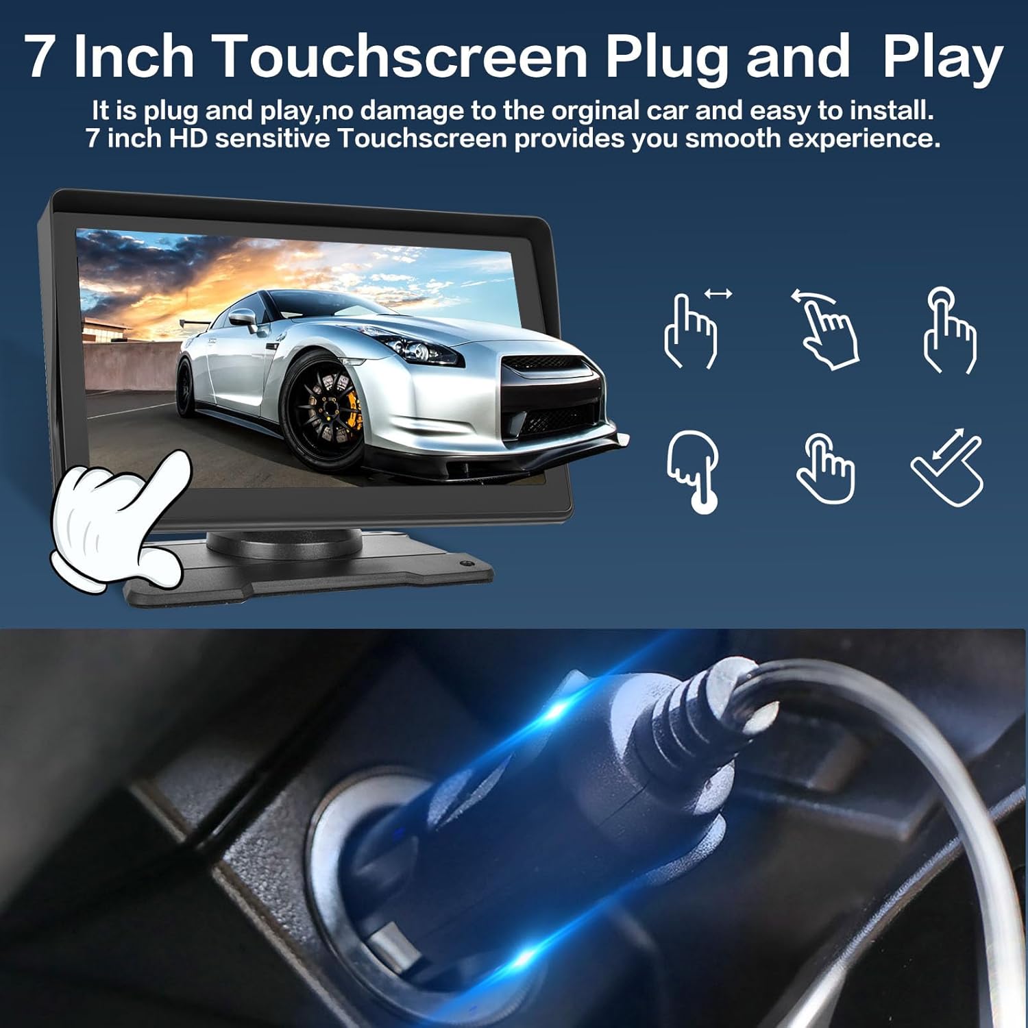 Hikity Estéreo inalámbrico portátil de Apple Carplay para automóvil de 7 pulgadas, pantalla táctil inalámbrica Android Auto, radio portátil para