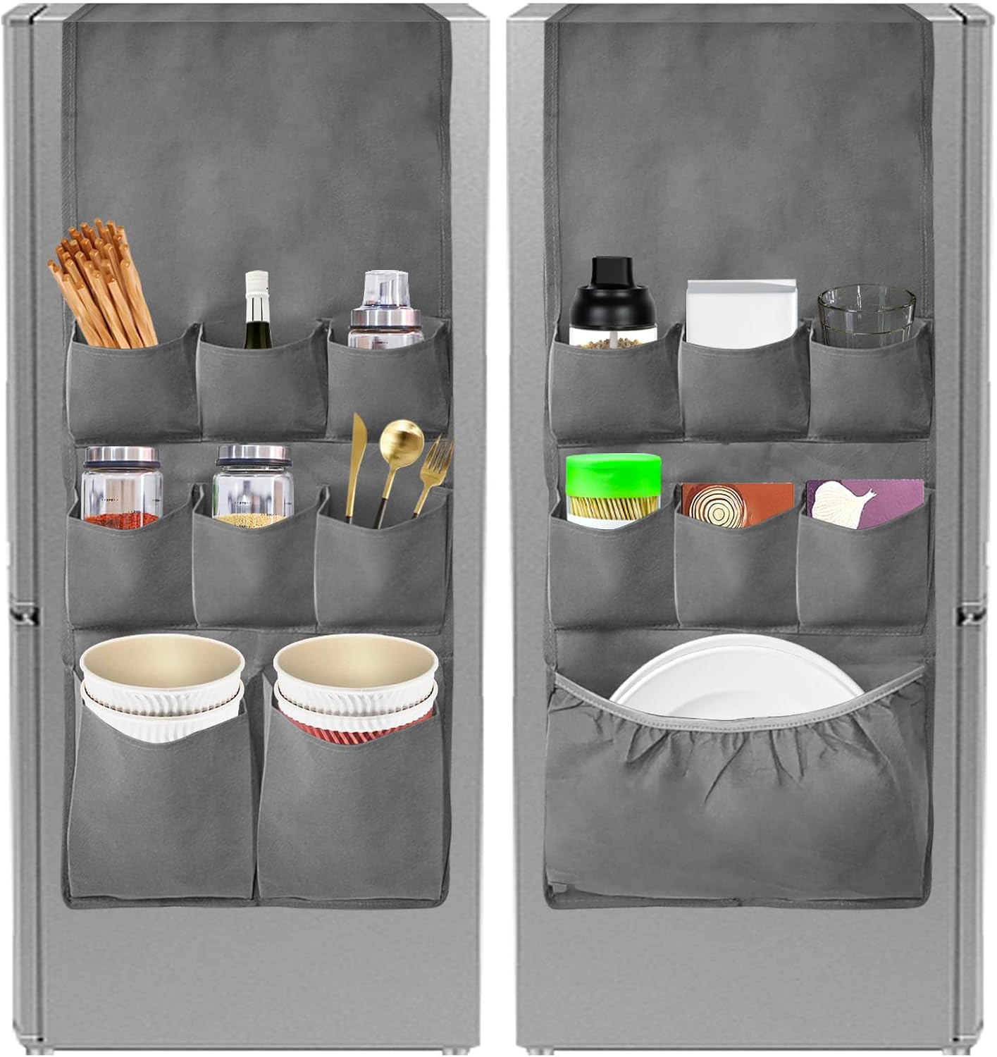 Mini bolsa organizadora de refrigerador, organizador colgante para refrigerador con 15 bolsillos extra grandes para dormitorio y cocina