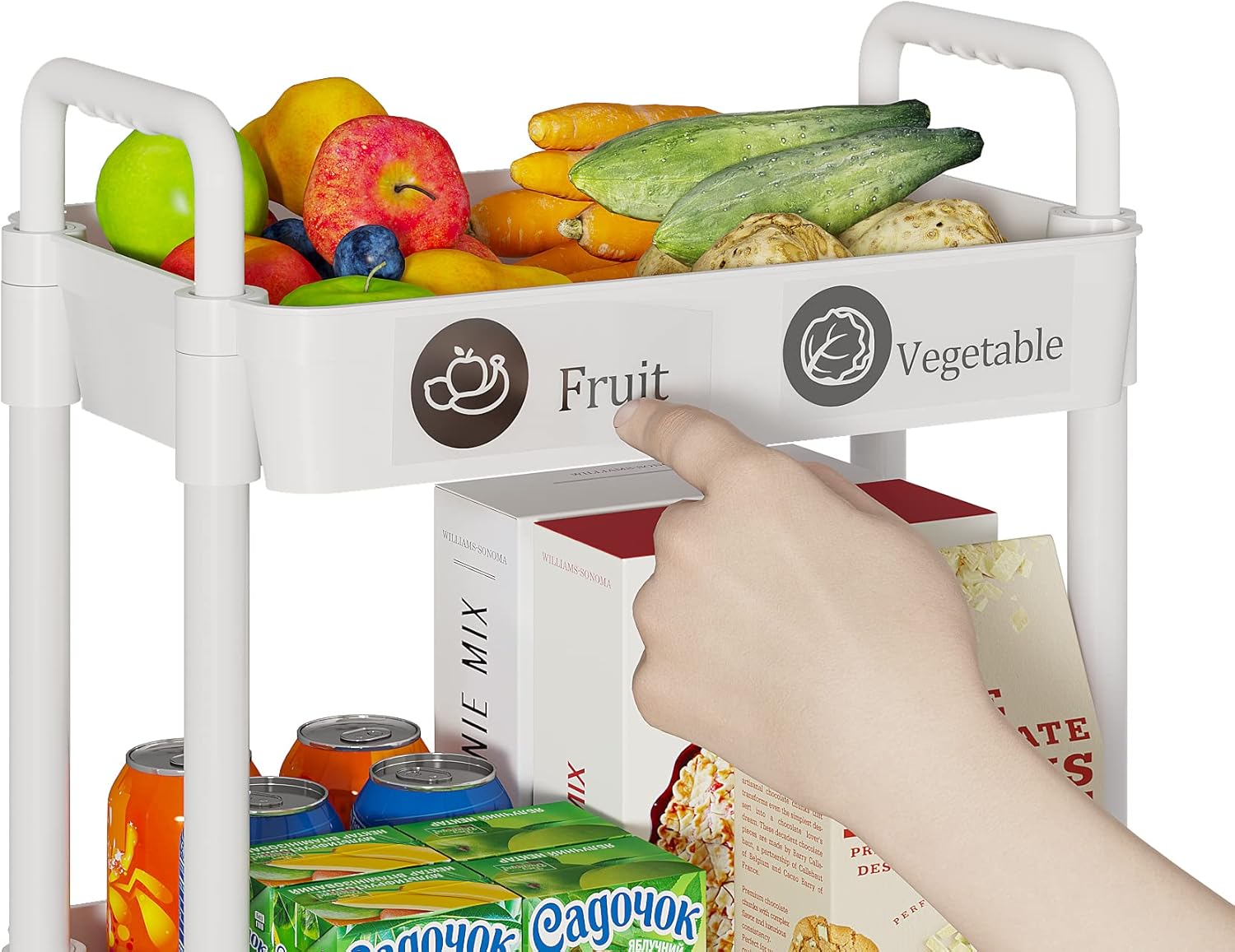 Carrito de almacenamiento de 5 niveles, carrito multifuncional con ruedas para baño, lavandería, con calcomanías clasificadas, color blanco