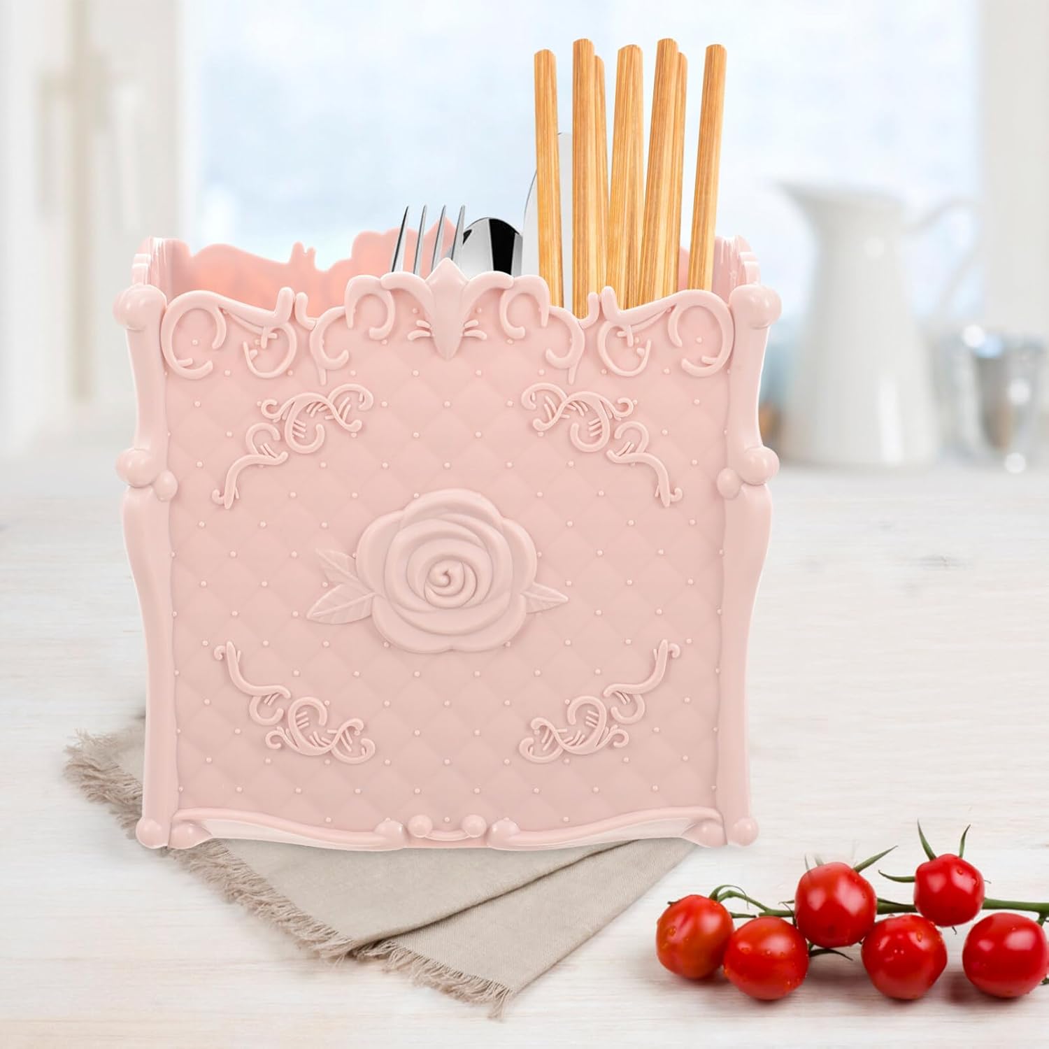 Alipis Soporte para utensilios de cocina, 2 compartimentos, organizador de utensilios, caja organizadora de almacenamiento para cucharas, tenedores,