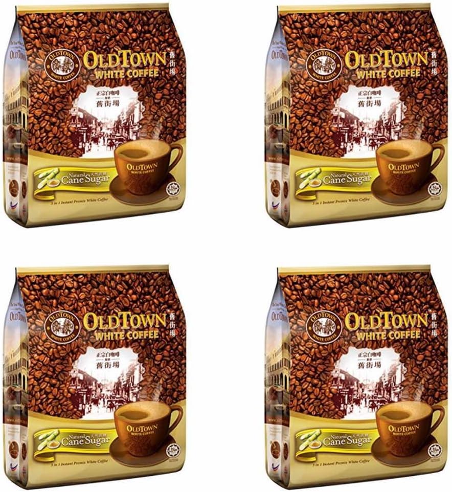 Old Town White Coffee Sabor natural de azúcar de caña 3 en 1 (paquete de 4 x 15 bolsitas) Importado de Malasia