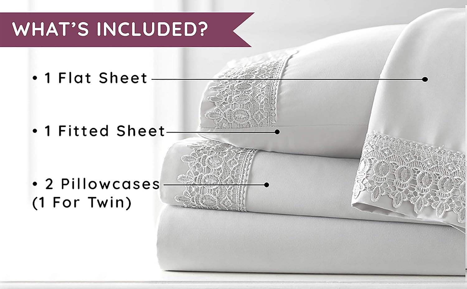 Juego de sábanas Southshore Fine Linens con hermoso encaje, sábana bajera de 21 pulgadas de grosor, Microfibra, Marrón topo, Completo
