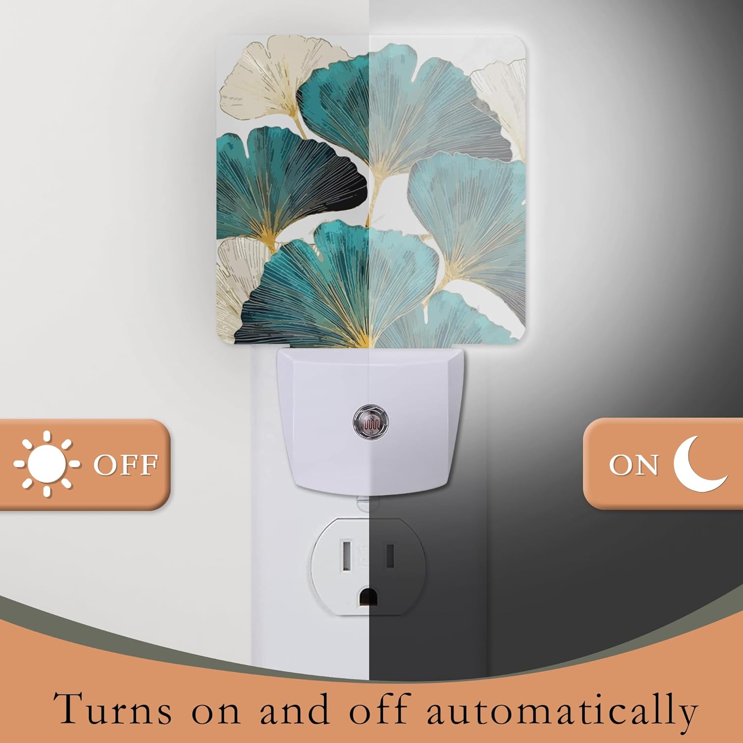 Luz nocturna, hojas de ginkgo verdes, luces nocturnas enchufables a la pared para niños y niñas, luz nocturna decorativa media redonda, lámpara LED