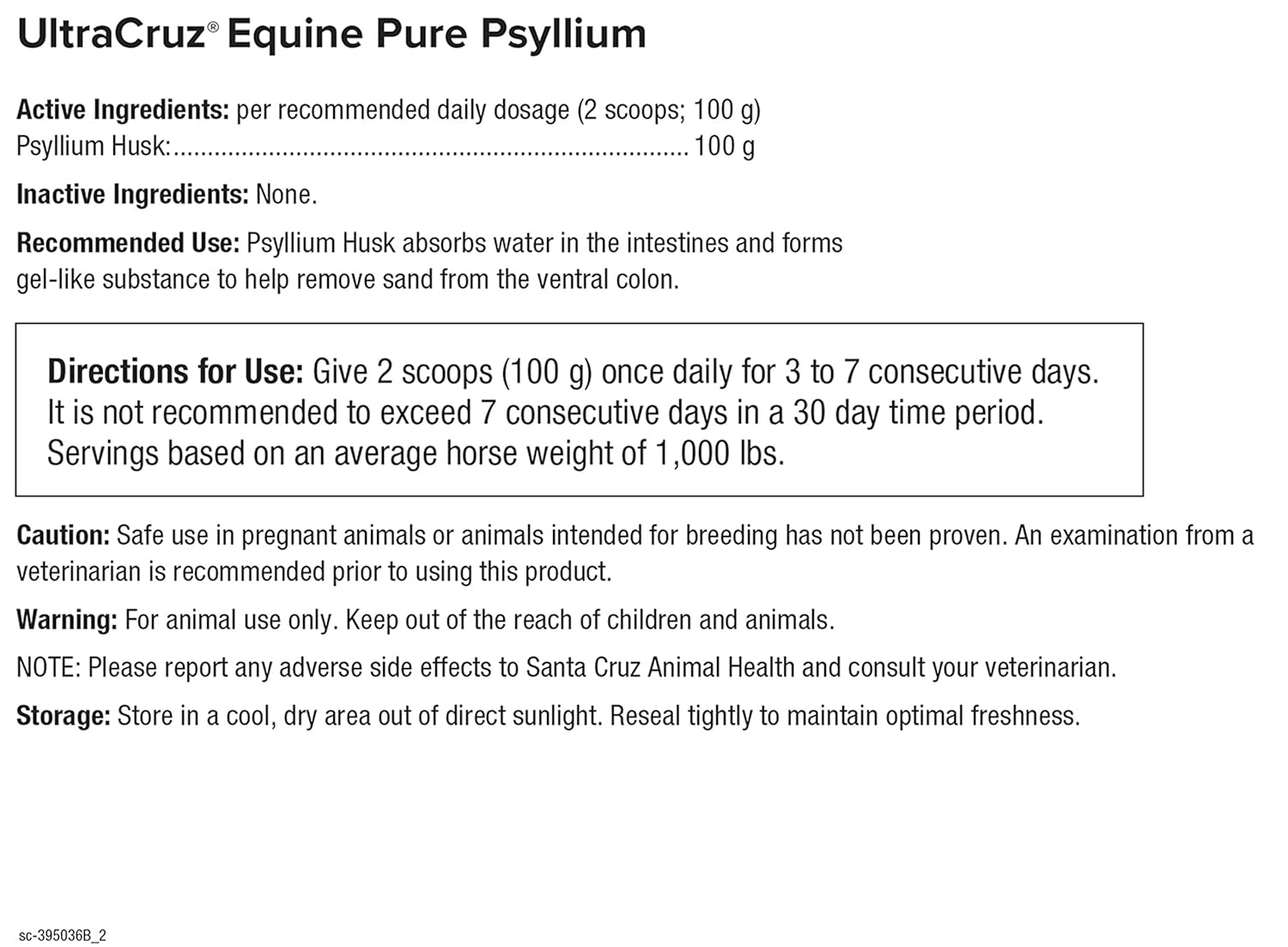 UltraCruz Equine Pure Psyllium Suplemento para caballos, 4 lb (suministro para 18 días)