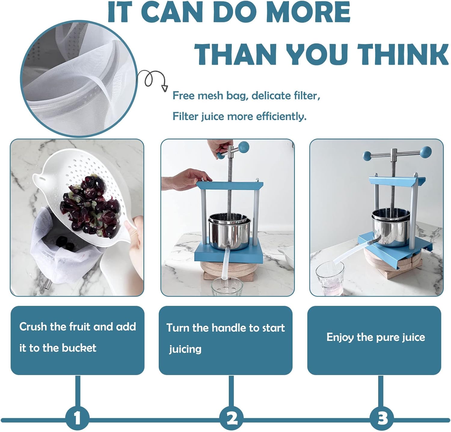 SQUEEZE master Prensa manual para vino de hierbas y frutas (0.8 galones, azul)