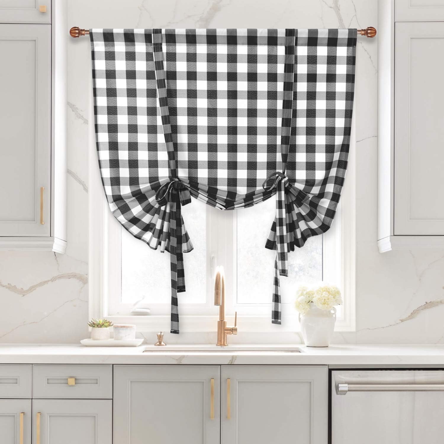 Hiasan Buffalo – Cortinas semitransparentes para filtrar la luz con bolsillo para barra, cortinas de globo para cocinagranja, blanco y negro, 42 x