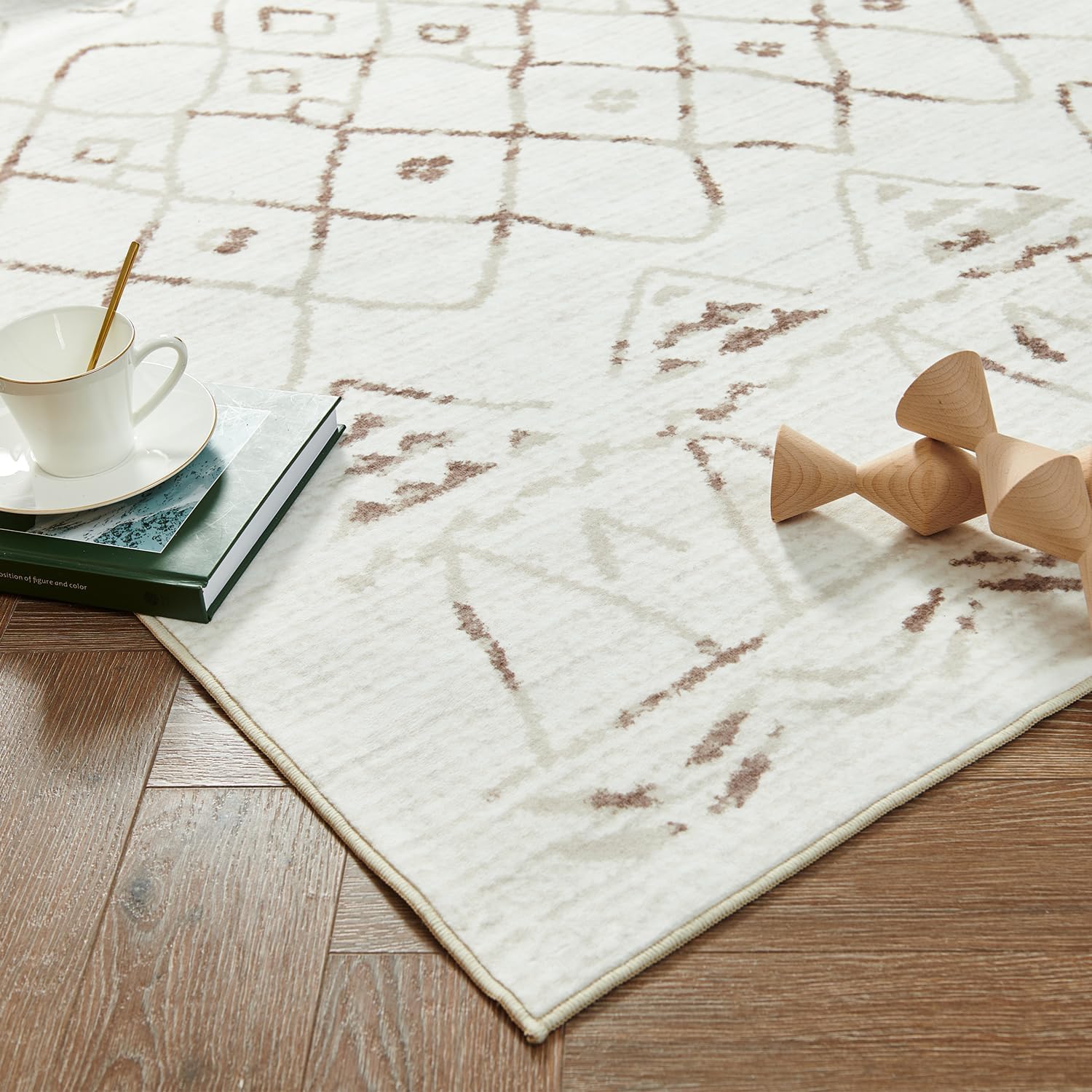 jinchan Alfombra marroquí lavable, moderna, geométrica, antideslizante, con acento para exteriores, delgada, contemporánea, suave, para cocina, sala