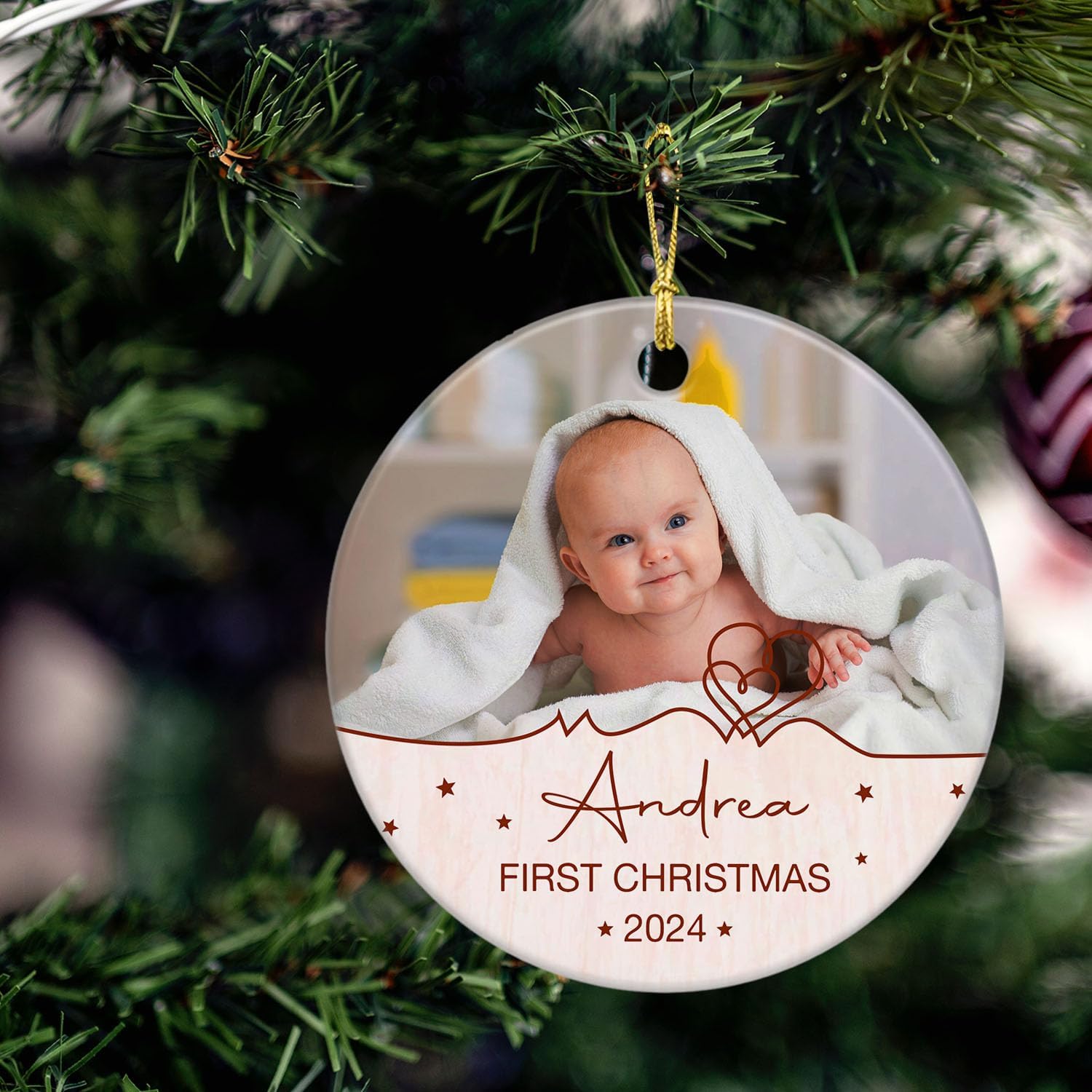 Adorno de cerámica personalizado para la primera Navidad, regalo personalizado para bebé de parte de los padres, adorno de recuerdo de Navidad del