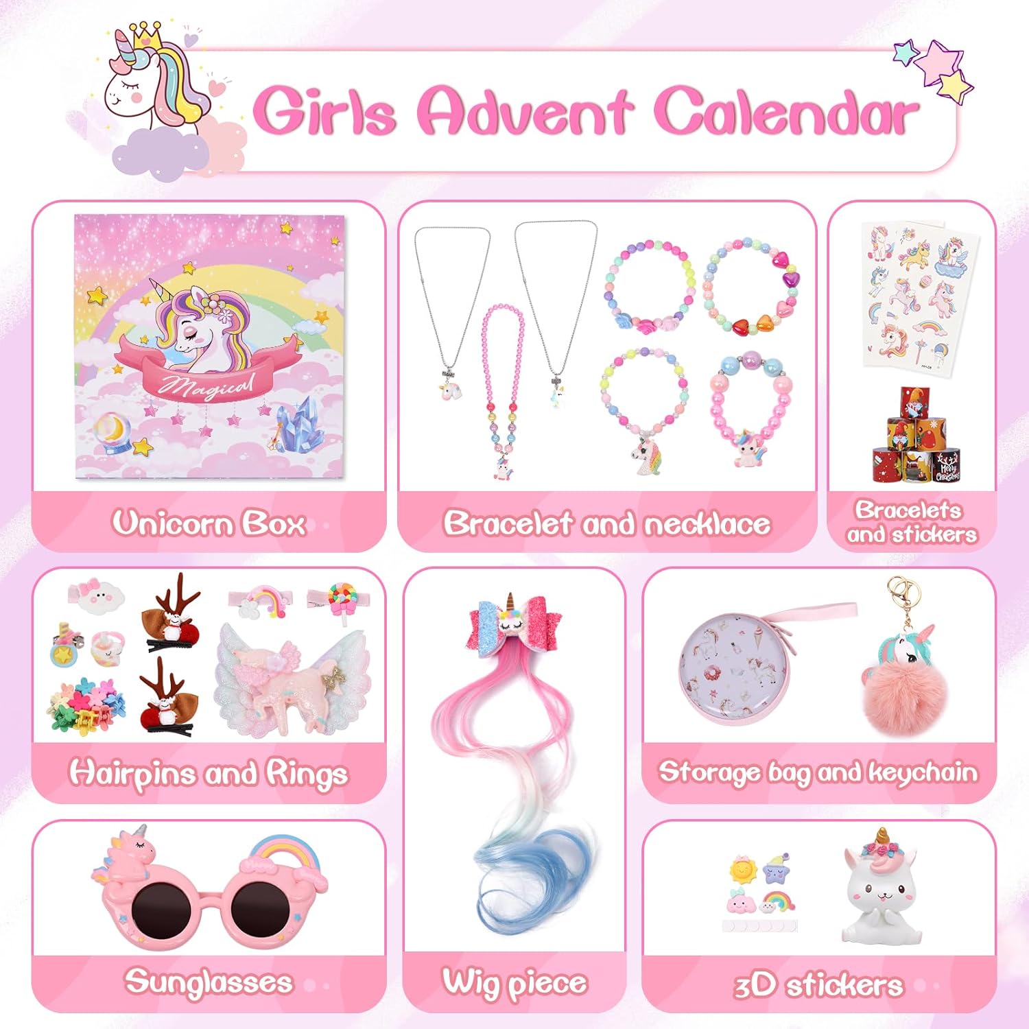 Calendario de Adviento 2023 para niñas, calendario de Adviento de unicornio 2023 para niños, calendario de Adviento de princesa 2023, joyería,