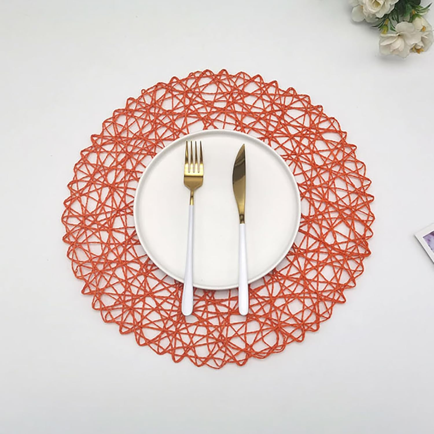 Manteles individuales de tamaño grande de 14.9 pulgadas  Tapete creativo redondo trenzado  Tapete de estilo bohemio para mesa de cocina, decoración