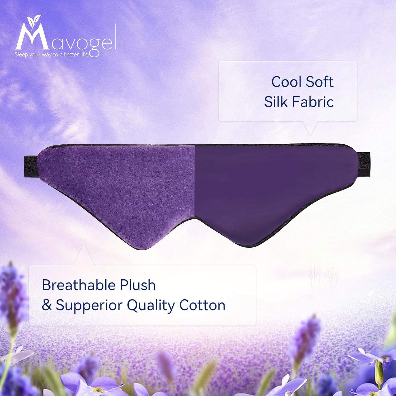 Mavogel Máscara de ojos de lavanda, diseño ultraligero, máscara única para dormir con aroma a lavanda para hombres y mujeres, excelente bloqueo de